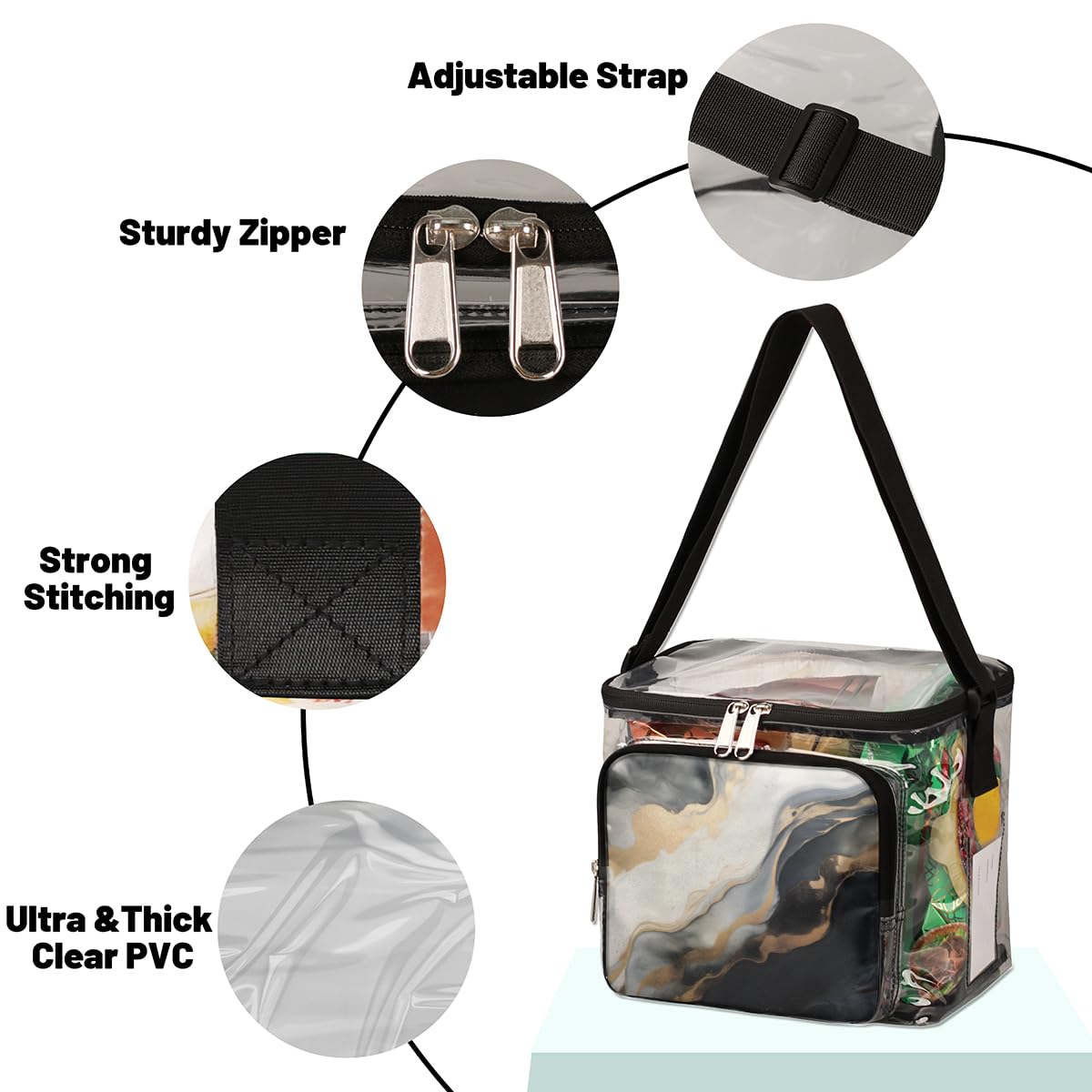 GzLeyigou Liquid Marbling Clear Tote Bag with Handles - Abstract Ink Paint Transparent Crossbody Shoulder Bag for Women - Perfect for Outdoor Travel, Picnic, Concerts & Sports Events (Stadium Approved) - Great for Beach, Shopping & Festival Essentials