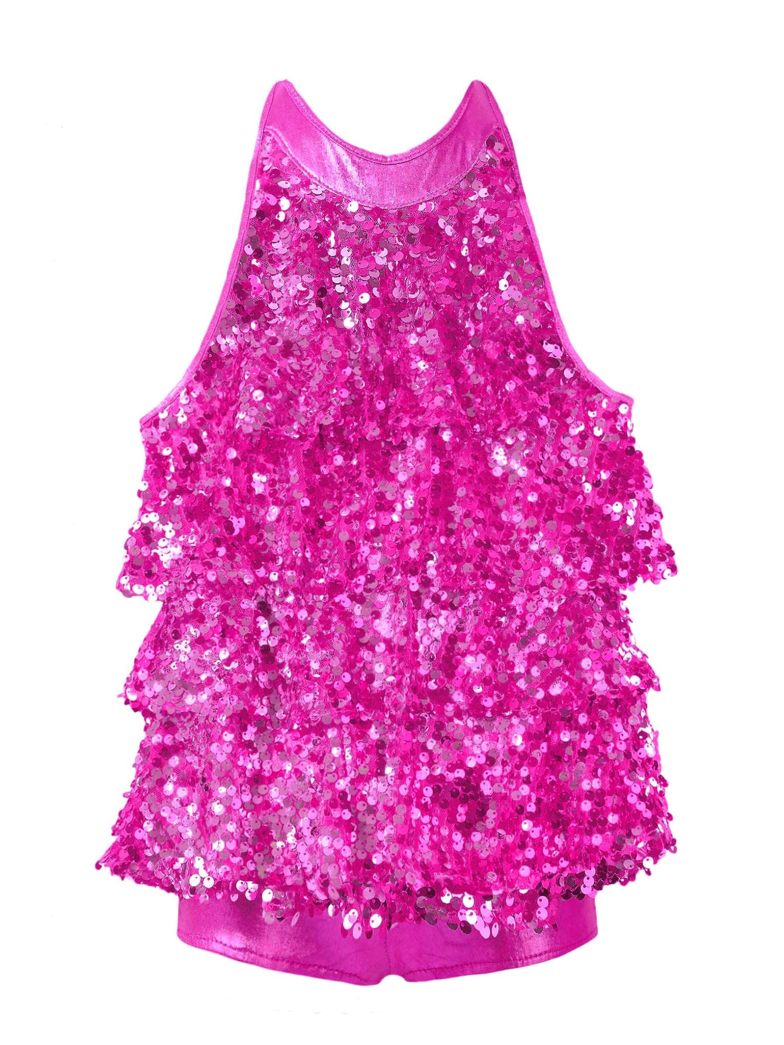 Hansber Girls' Shiny Sequins Dance Leotard - Jazz, Latin, Salsa, Rumba Performance Costume for Kids | Perfect for Dance Recitals, Competitions & Stage Performances
