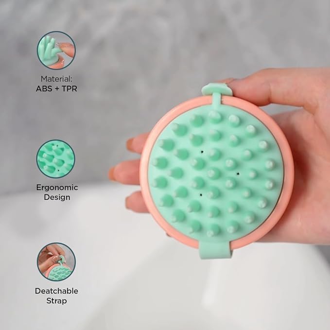 Kuber Industries Hair Massager Shampoo Brush with Soft Silicone Bristles - Scalp Massager for Dandruff Relief & Hair Washing - Perfect for Home & Salon Use (Pink & White)