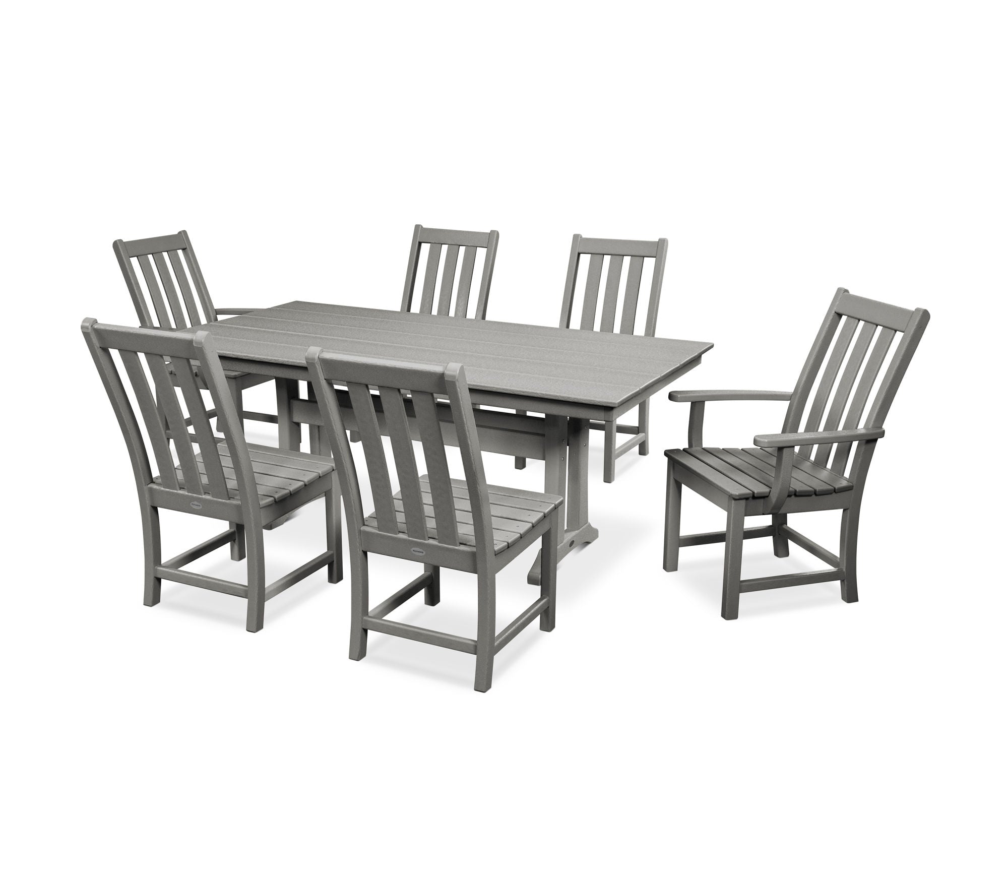 POLYWOOD Vineyard 7-Piece Farmhouse Trestle Dining Set - Outdoor Patio Furniture for Backyard, Garden & Poolside Dining