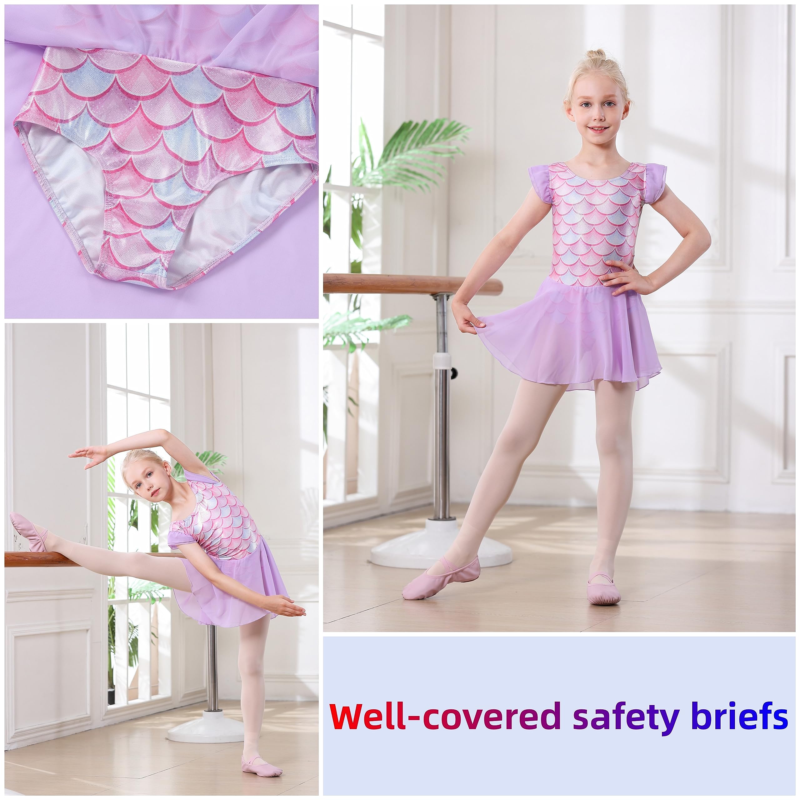 DIPUG Girls Ballet Leotard with Skirt - Toddler Dance Leotard with Flutter Sleeves & Criss Cross Back - Perfect for Ballet Class, Recitals & Dance Performances