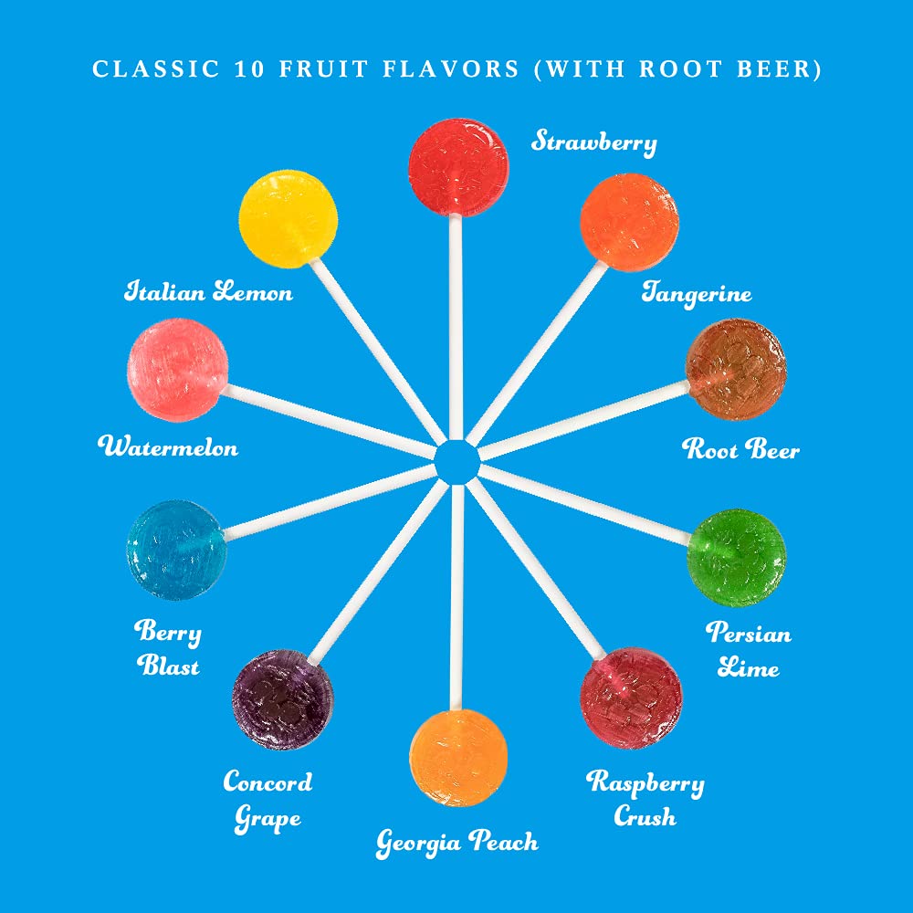Candy Creek Classic 10 Flavor Lollipop Variety Pack - 9 Fruit Flavors + Root Beer (15 lb Bulk Carton) | Perfect for Party Favors, Halloween Treats & Candy Buffets