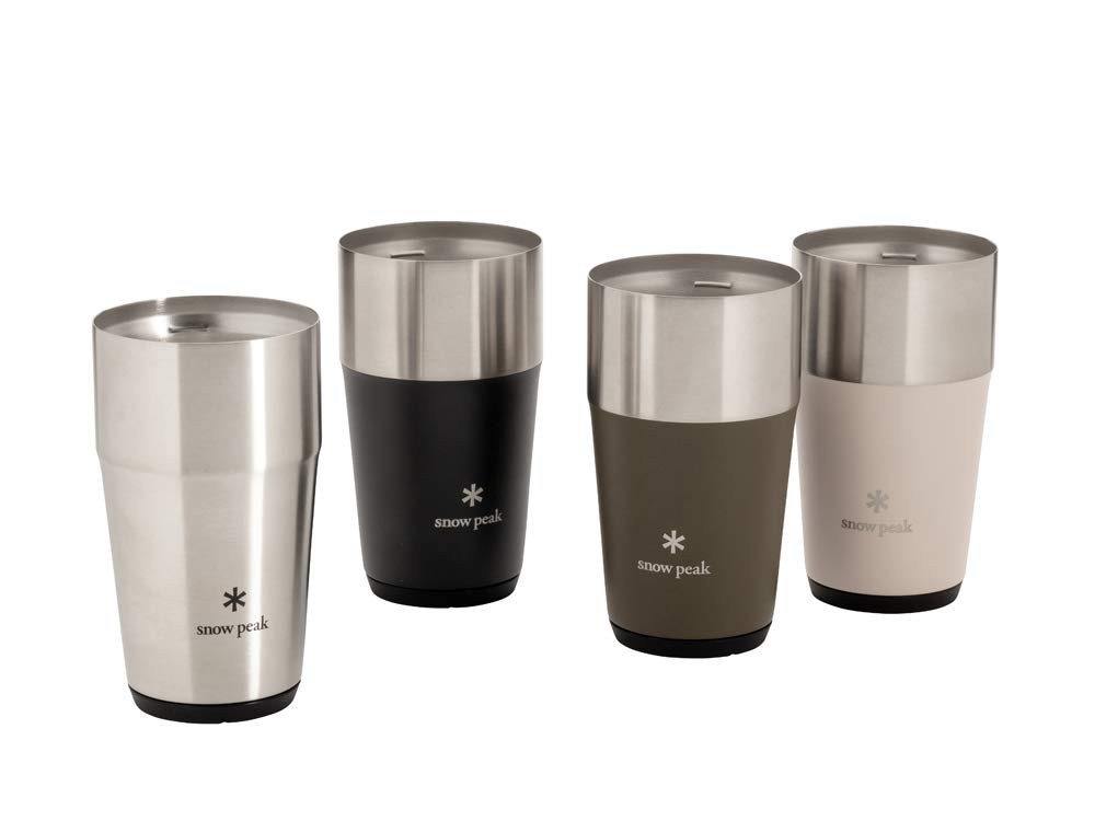 Snow Peak SET-470 16oz Thermo Tumbler Set of 4 (Black, Olive Green, Silver, Sand) - Double Wall Vacuum Insulated Stainless Steel Travel Mug for Hot & Cold Beverages - Perfect for Camping, Office & Outdoor Adventures