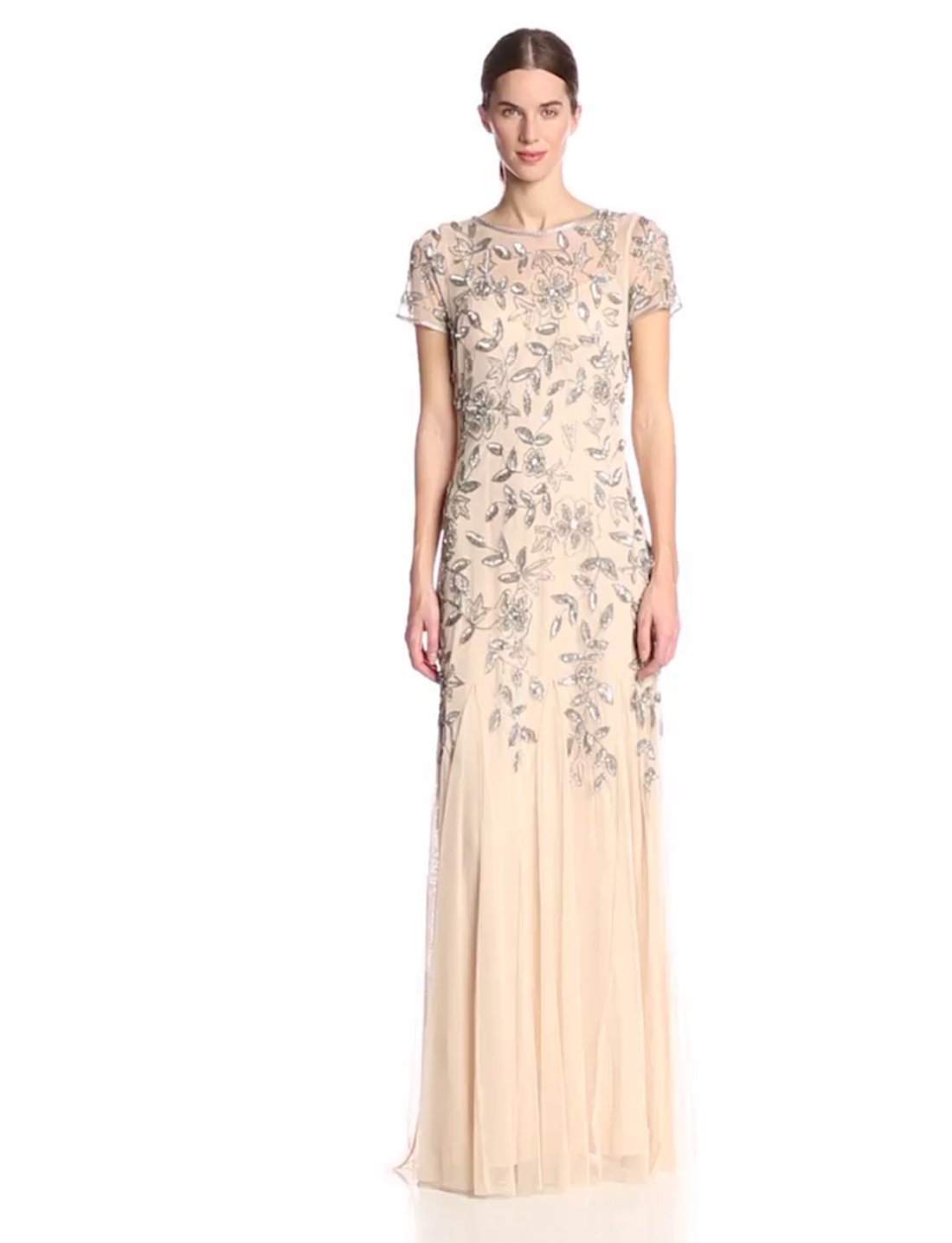 Adrianna Papell Women's Floral Beaded Godet Long Dress - Elegant Formal Gown for Weddings, Galas & Special Occasions