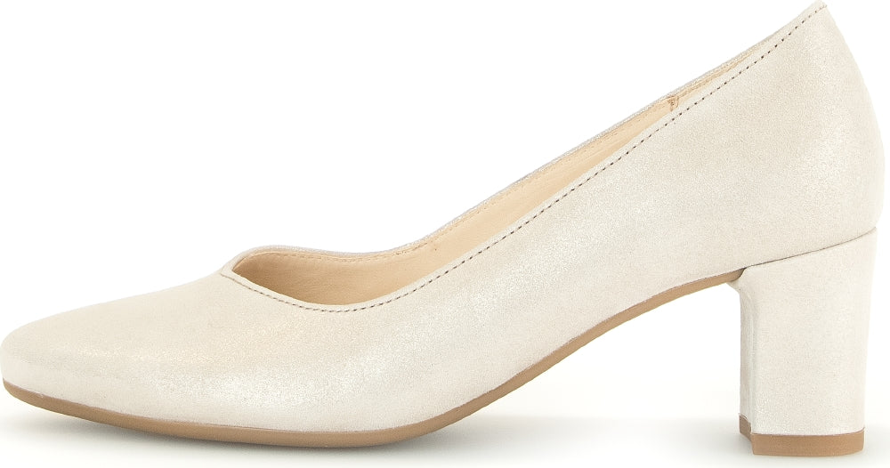 Gabor Women's Silver Shimmer Block Heel Court Shoes 15214 - Elegant Dress Pumps for Office, Party & Special Occasions