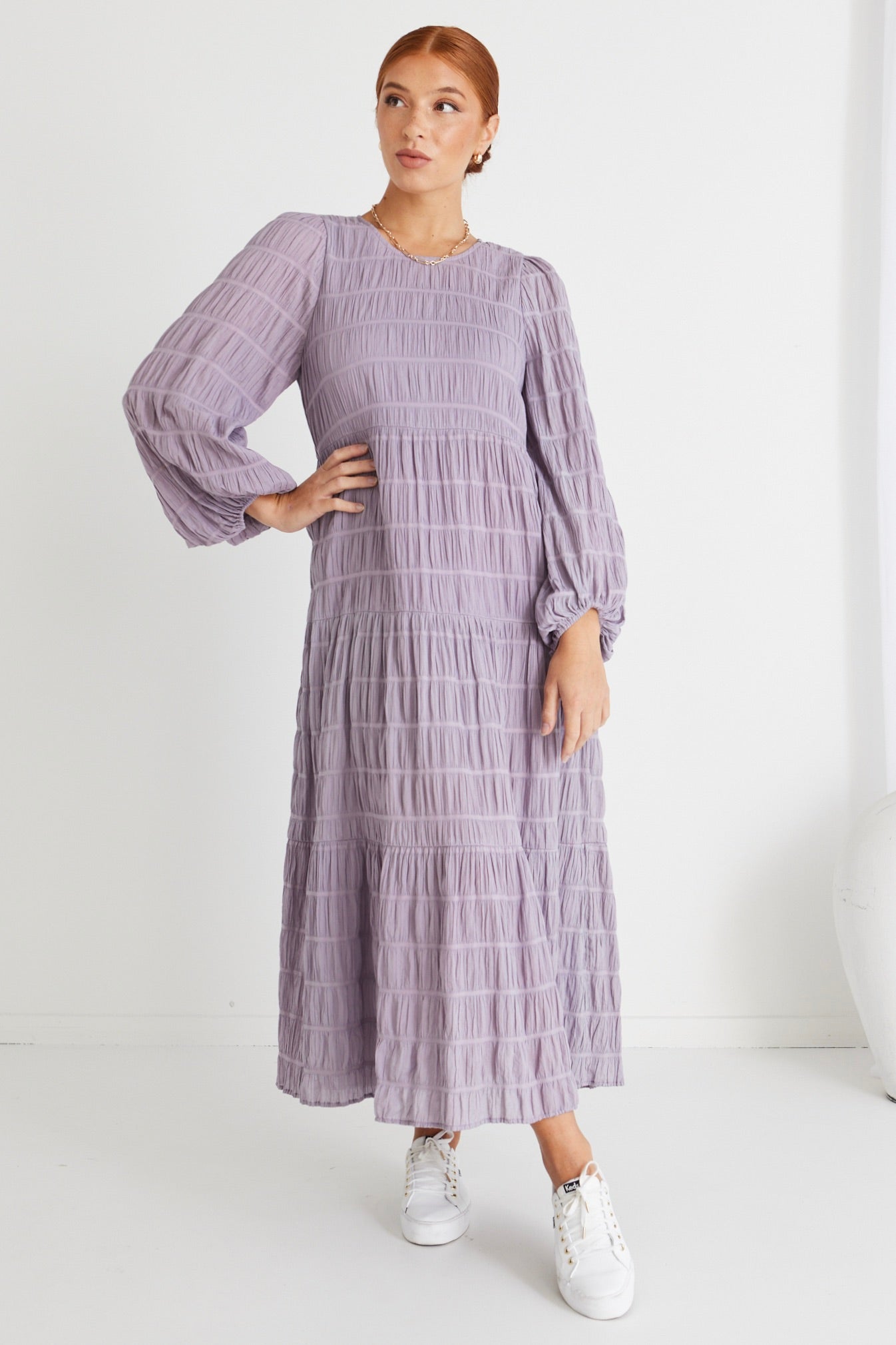 Gigi Lilac Long Sleeve Tiered Maxi Dress for Women - Elegant Flowy Boho Style for Weddings, Parties & Special Occasions