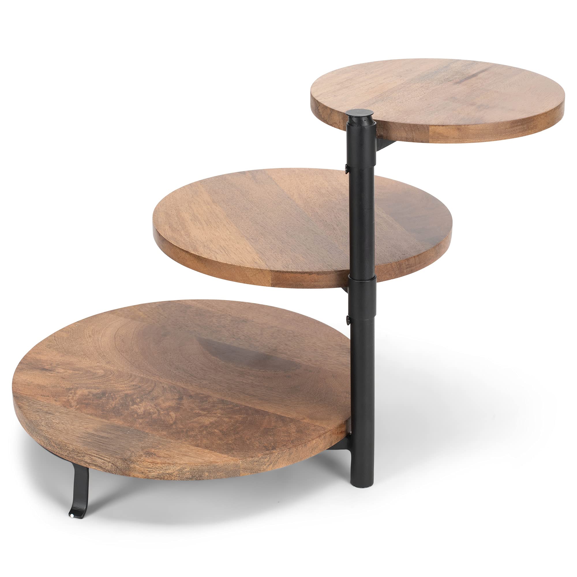 Demdaco 3-Tier Mango Wood & Iron Serving Stand - 12.5 x 13 Inches Rustic Brown Decorative Display Tray for Kitchen, Dining Table, or Party Dessert Presentation