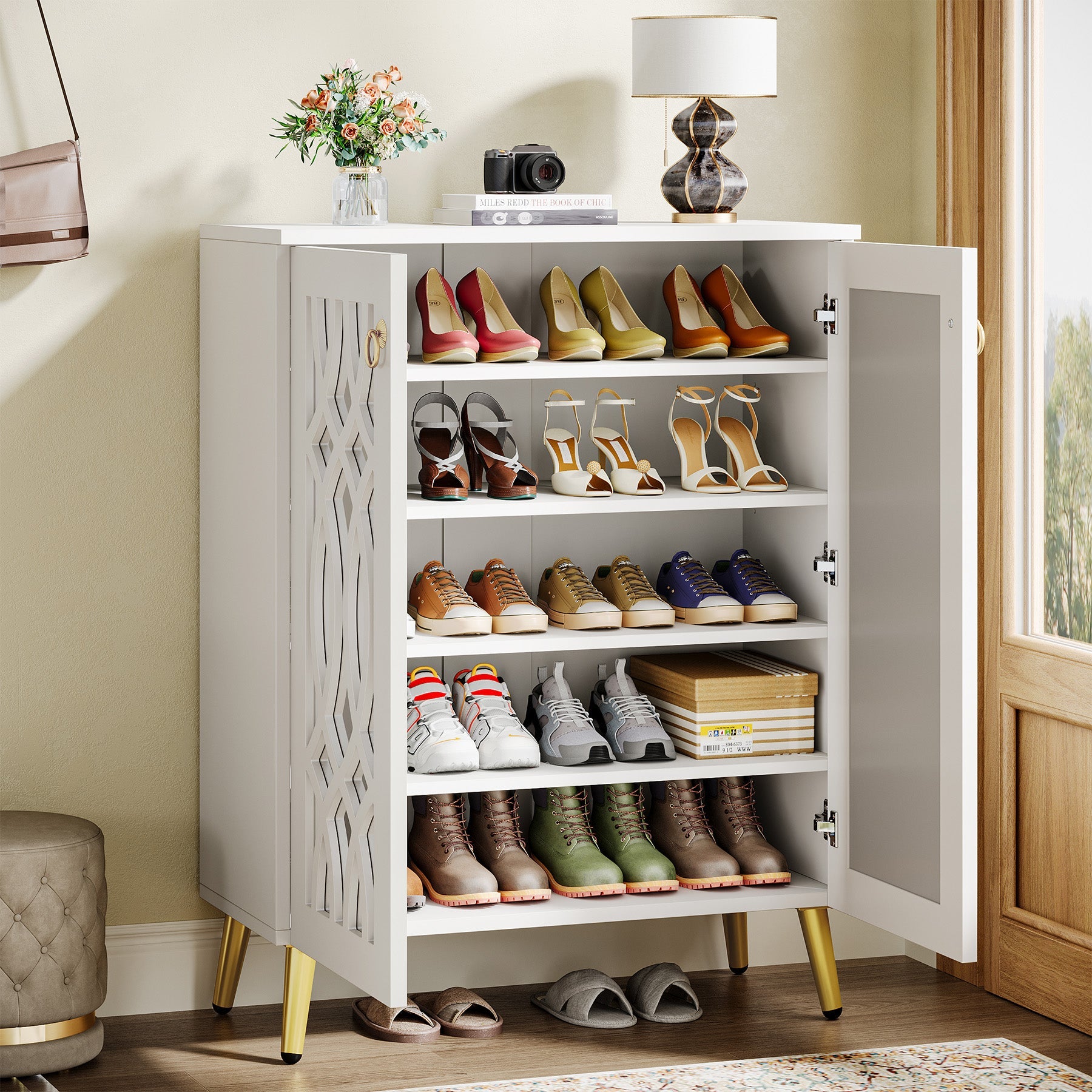 5-Tier Shoe Cabinet with Mirror - Space Saving Shoe Rack Organizer for 25 Pairs - Perfect for Bedroom, Closet & Entryway Storage