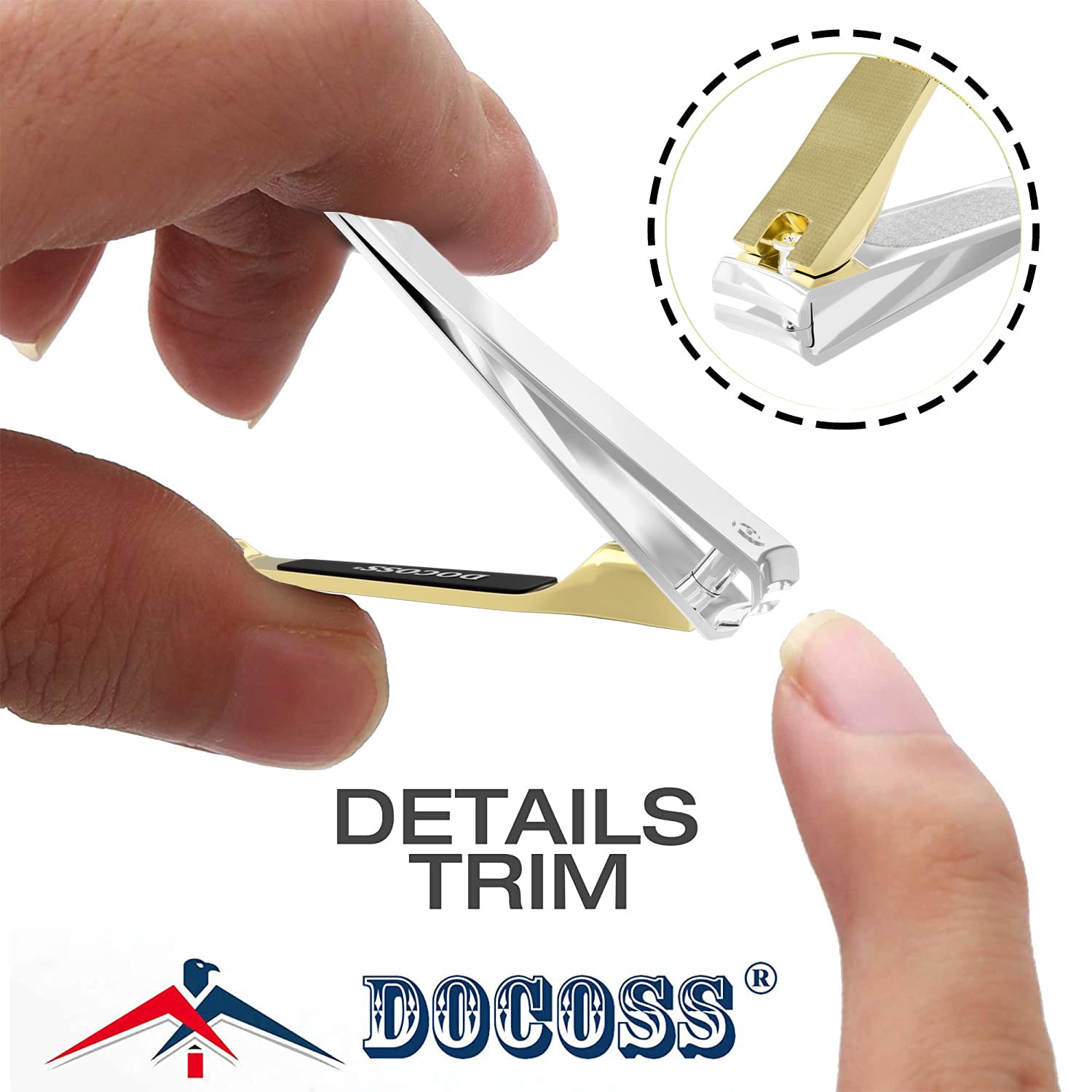 DOCOSS Professional Stainless Steel Nail Clippers Set for Men & Women - Sharp Precision Nail Trimmer with Ergonomic Handle, Pack of 2 (Gold) - Perfect for Home, Travel, Salon & Grooming Kit Essentials