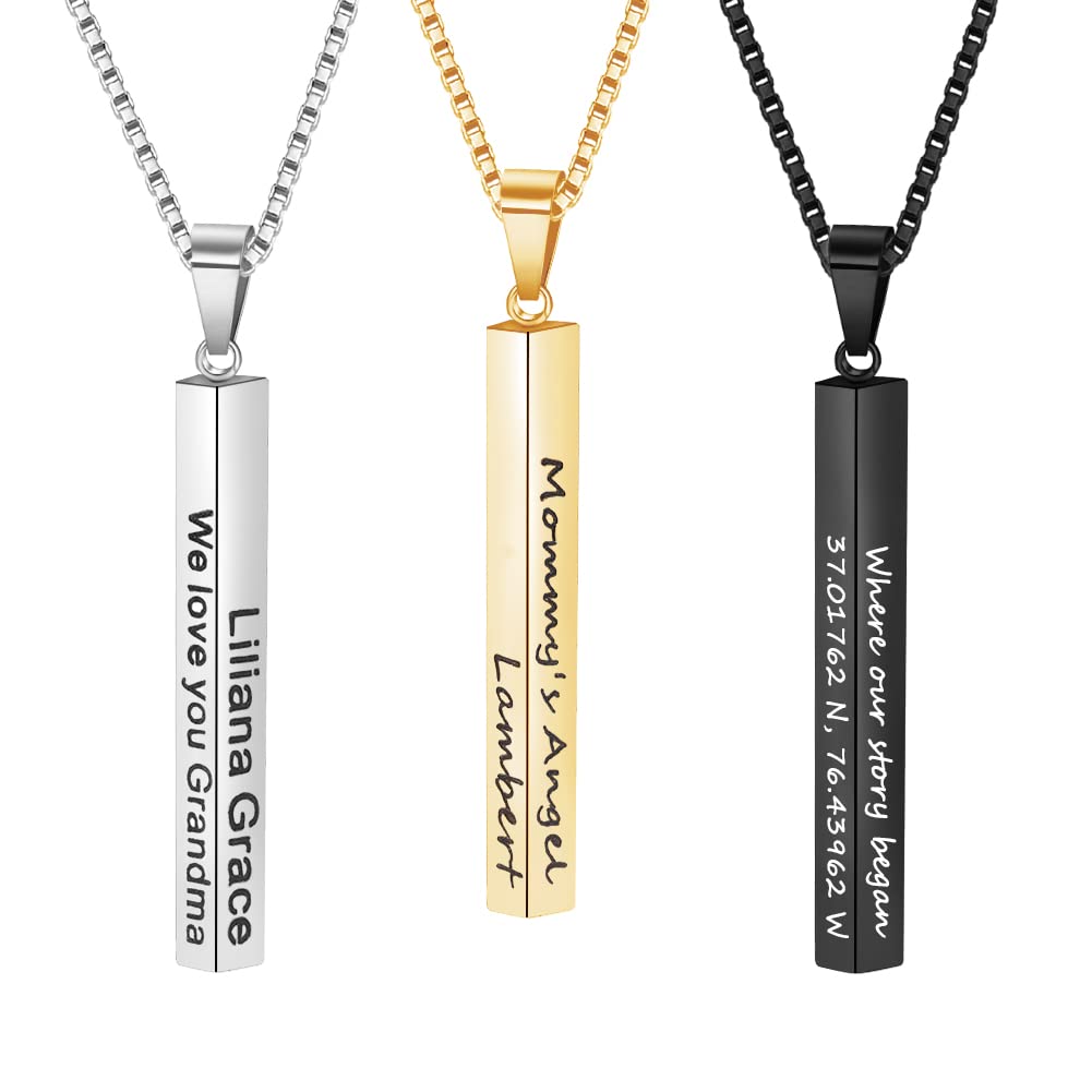 Custom 3D Engraved Stainless Steel Vertical Bar Necklace for Men - Personalized Name Pendant Jewelry Gift for Him or Her - Perfect for Anniversaries, Birthdays & Special Occasions
