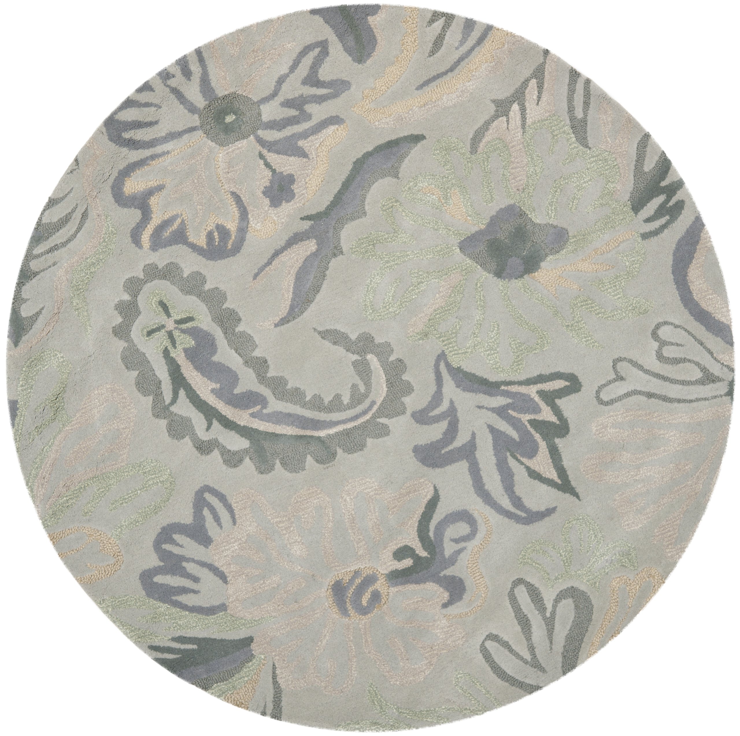 SAFAVIEH Jardin Collection 6' Round Grey/Dark Grey JAR463A Handmade Floral Premium Wool Area Rug - Perfect for Living Room, Bedroom & Home Decor