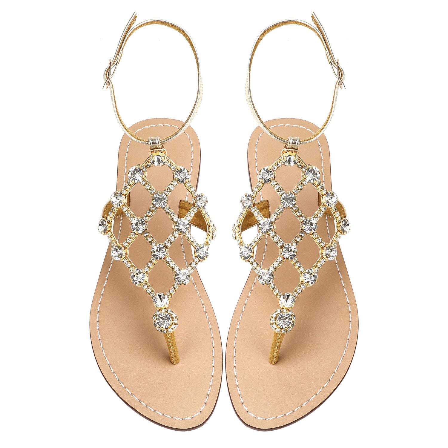 UTIKLIOU Women's Rhinestone T-Strap Flip Flop Sandals - Sparkly Summer Flat Thong Sandals for Beach, Pool & Casual Outfits