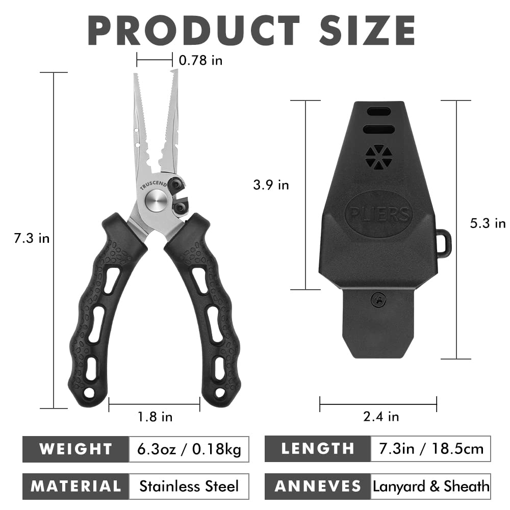 TRUSCEND Lockable Fishing Pliers with Ergonomic Handle - Saltwater Resistant Teflon Coated Multi-Tool with Mo-V Cutter - Perfect Fishing Gear for Saltwater & Freshwater Fishing - Great Gift for Anglers