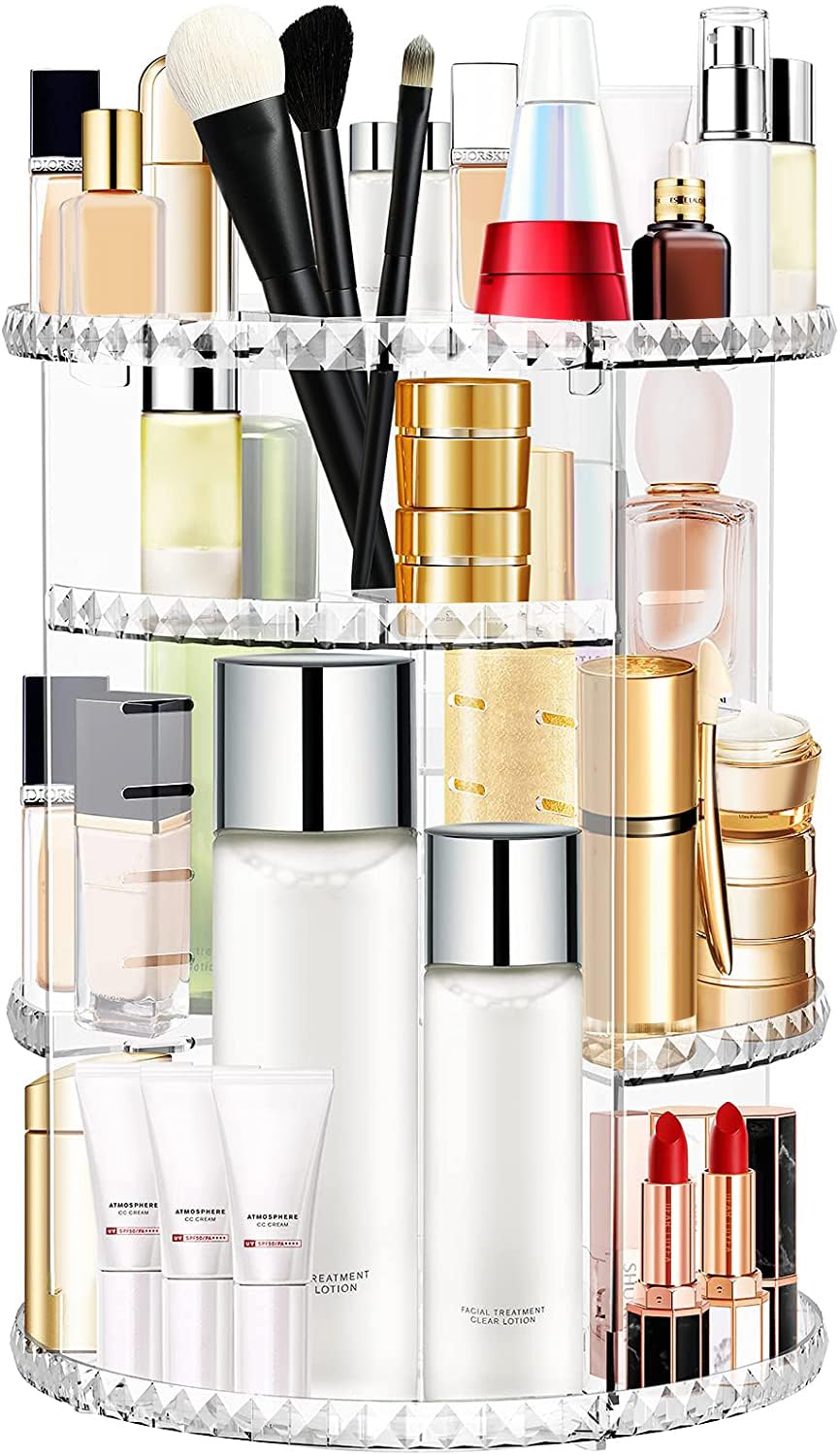 360° Rotating Makeup Organizer - Adjustable Transparent Cosmetic Storage for Vanity & Travel