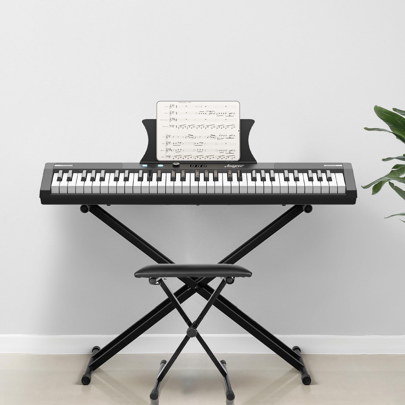 61-Key Portable Electric Piano Keyboard with Semi-Weighted Keys - Professional Digital Piano for Beginners & Adults - Includes Power Supply, Built-In Speakers, Sustain Pedal, Stand & Stool - Perfect for Home Practice, Music Lessons, Birthday & Christmas Gifts