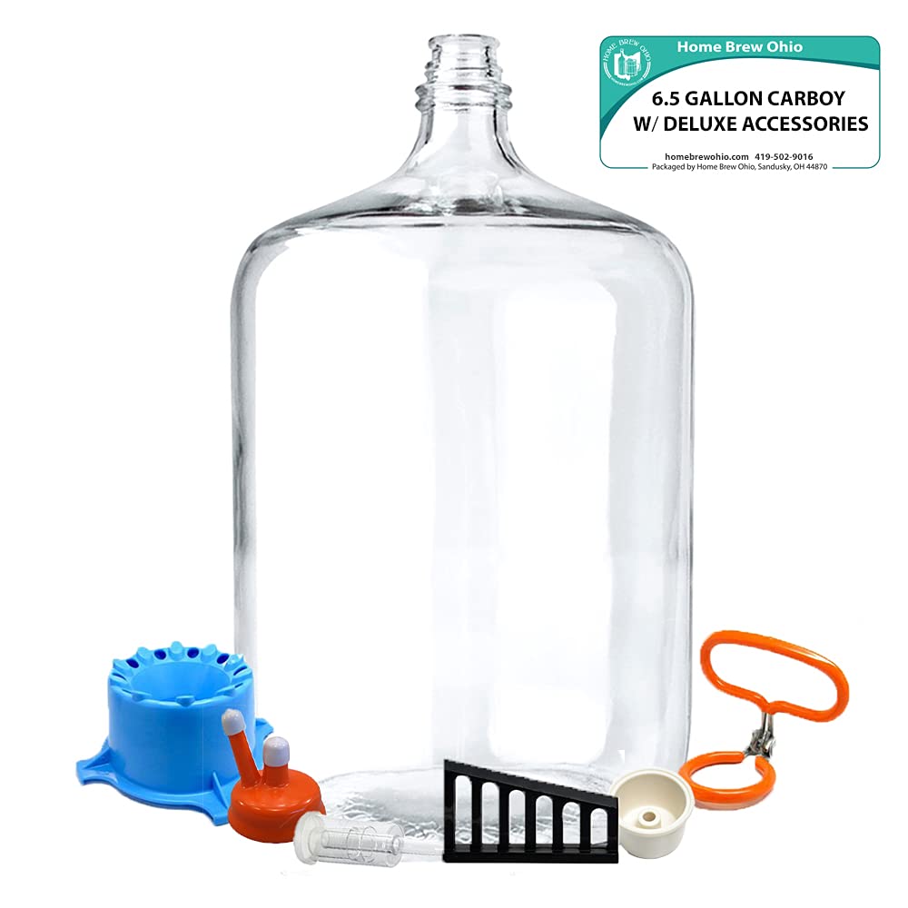 Home Brew Ohio 6.5 Gallon Glass Carboy with Deluxe Accessories - Premium Fermentation Kit for Beer, Wine & Mead Making - Perfect for Home Brewing, Craft Beer & Winemaking Enthusiasts