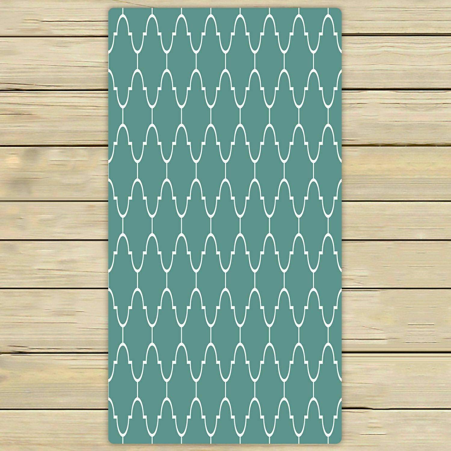 Premium Moroccan Pattern Beach Bath Towel - Soft & Absorbent 30x56 Inch Cyan White Flat Outline Design for Home, Pool, Travel & Outdoor Use | Quick-Dry & Lightweight for Beach, Shower & Gym