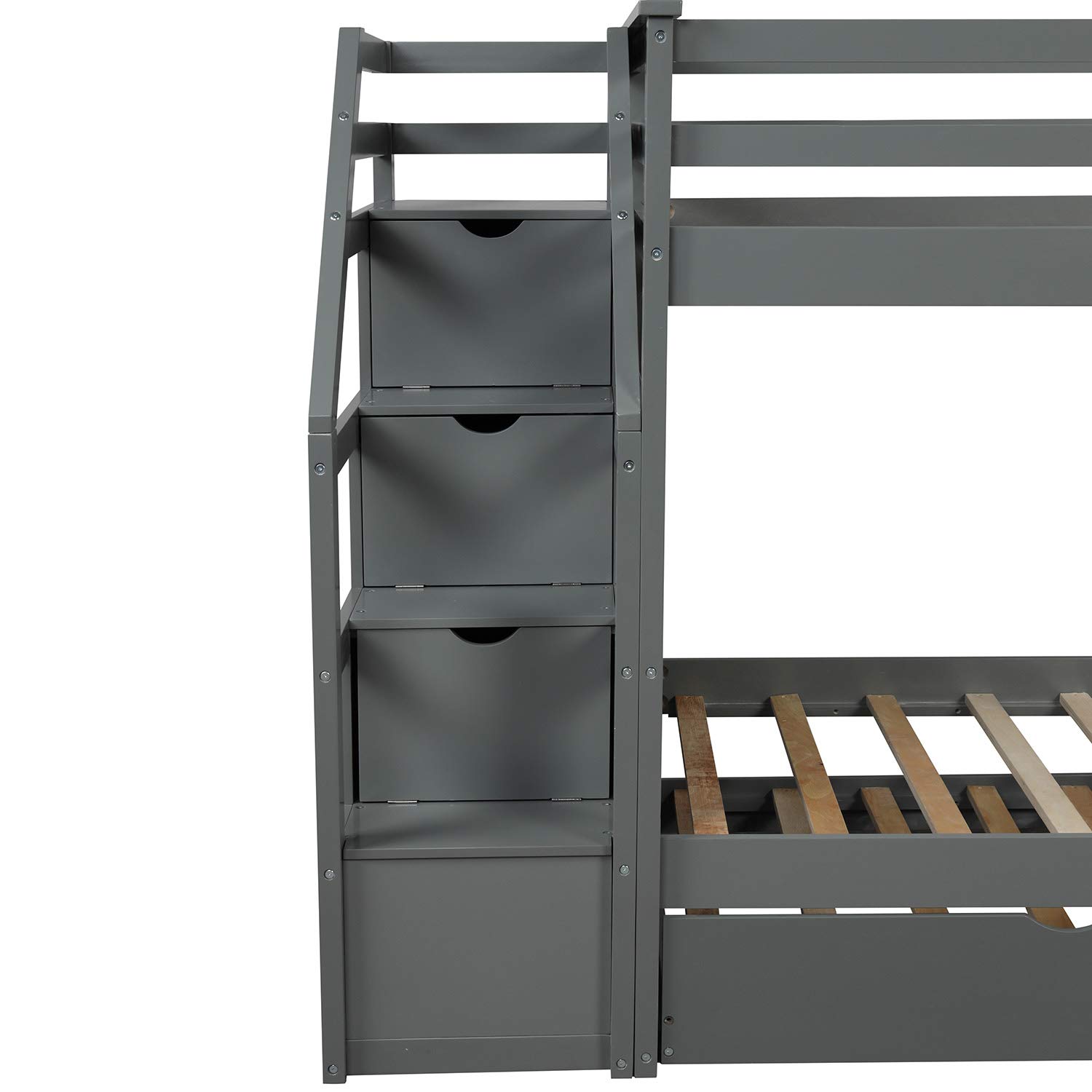 **Danxee Twin Over Twin Bunk Beds for Kids & Teens - Wooden Bunk Bed with Trundle, 3 Storage Drawers & Safety Rail Ladder - Space-Saving Bedroom Furniture for Small Rooms, Guest Rooms & Sleepovers (Gray)**