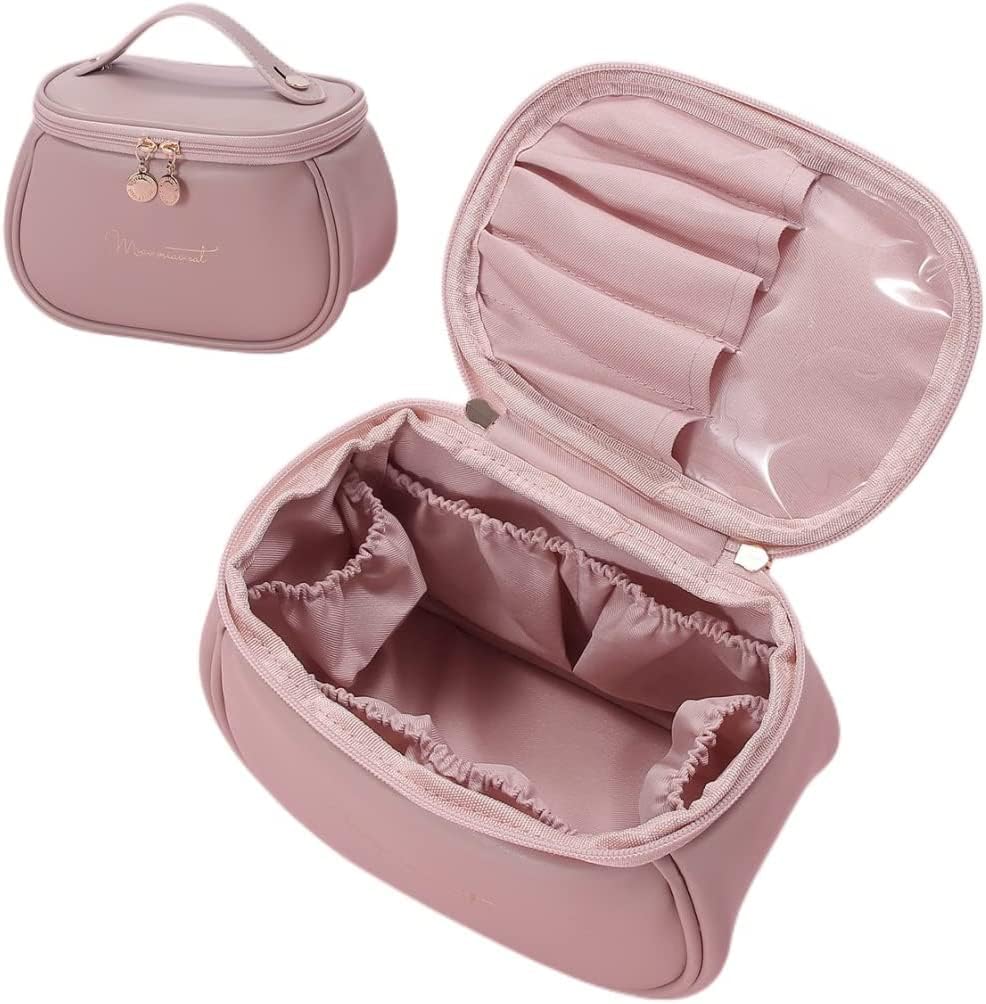 Bloriza Waterproof Travel Makeup Bag with Handle - Large Capacity Cosmetic Organizer for Makeup Brushes, Lipstick, Perfume & Toiletries | Portable Toiletry Storage | Perfect for Travel, Gym & Daily Use | Pink