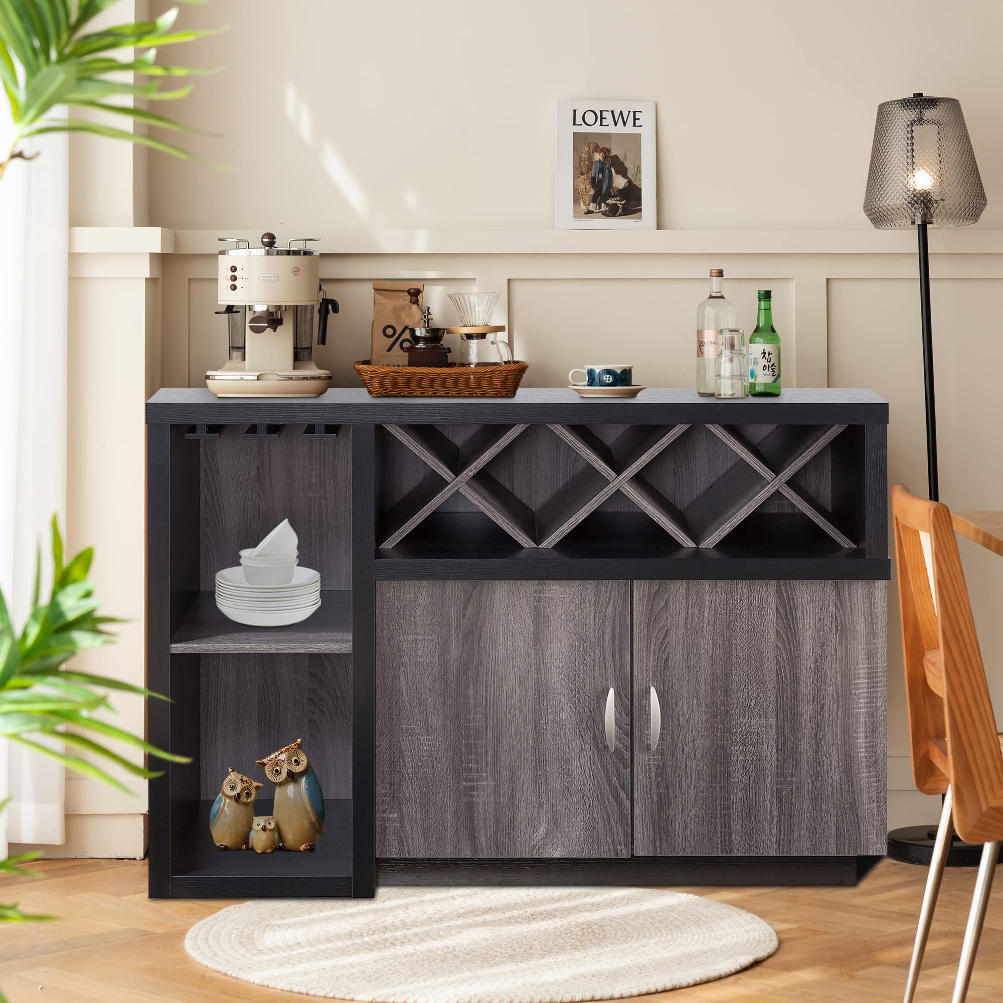 PayLessHere Grey Wine Bar Cabinet - Multifunctional Liquor Storage & Wine Rack for Kitchen, Dining Room, Home Bar - Perfect for Entertaining & Organizing Your Wine Collection