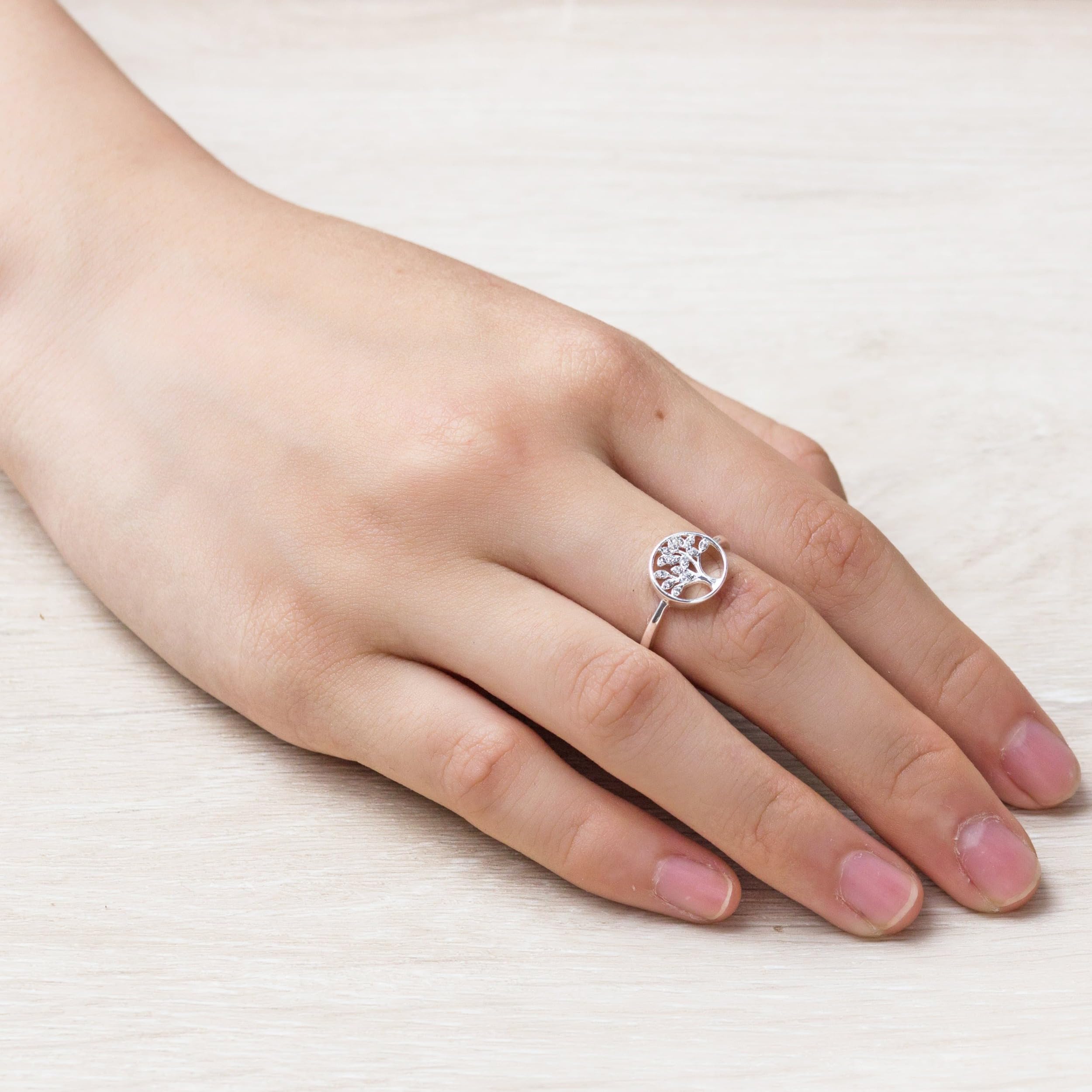 Silver Plated Tree of Life Ring with Zircondia® Crystals - Perfect Gift for Nature Lovers