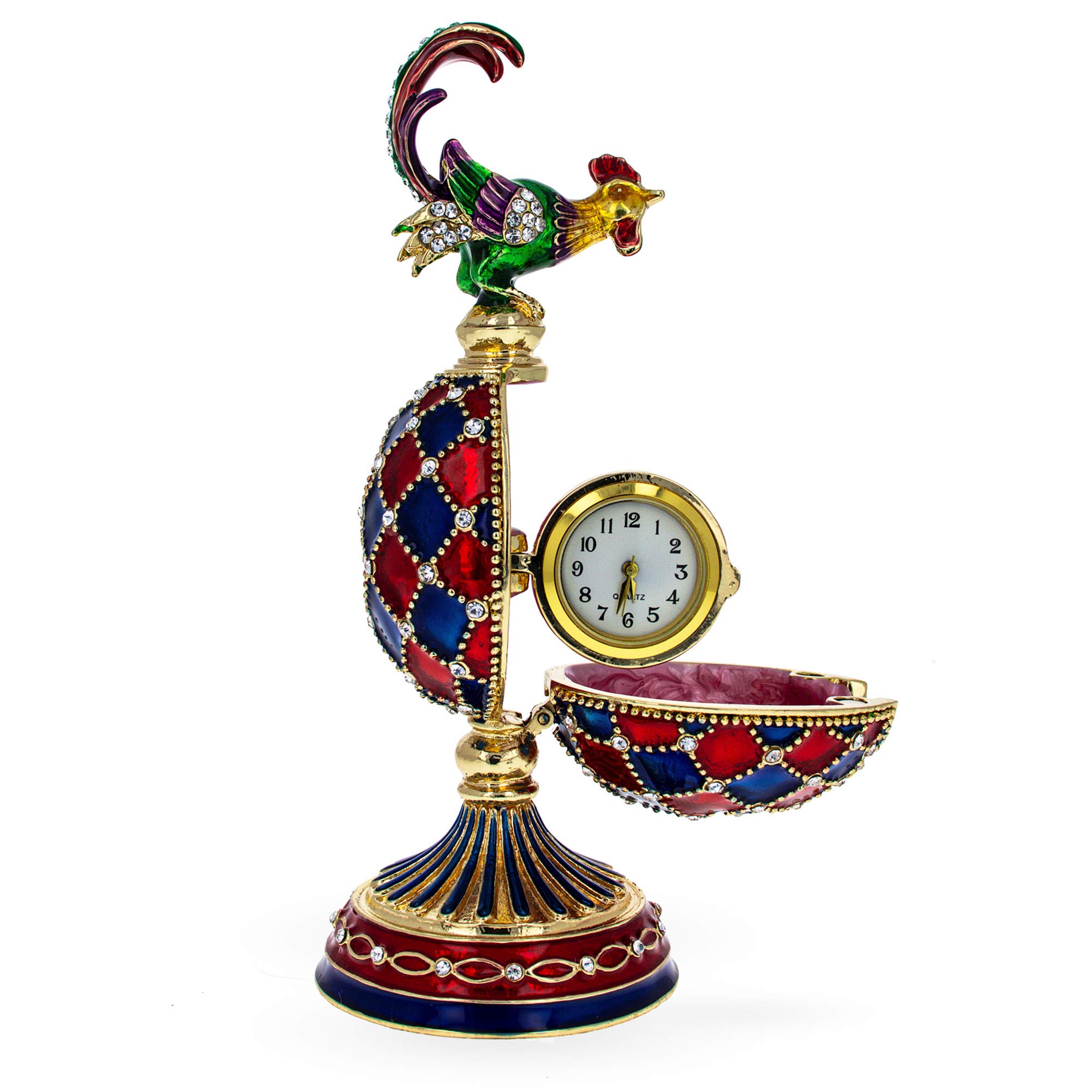 BestPysanky Rooster Surprise Clock Royal Inspired Easter Egg - Hand-Painted Ukrainian Decor for Easter Celebrations & Home Display