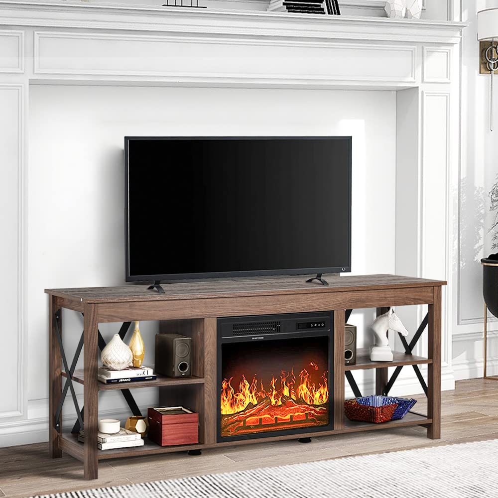 Farmhouse TV Stand with Electric Fireplace - 65 Inch Entertainment Center, Wood Media Console for Living Room & Bedroom - Perfect for Cozy Movie Nights & Relaxing Evenings