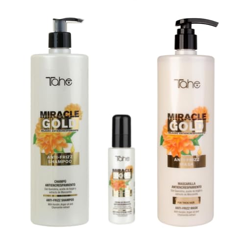 Tahe Miracle Gold Hair Care Kit - 1000ml Repairing Shampoo + 1000ml Nourishing Hair Mask + 100ml Styling Cream - Professional Salon Treatment for Damaged & Dry Hair - Perfect for Home Use, Travel & Gifts