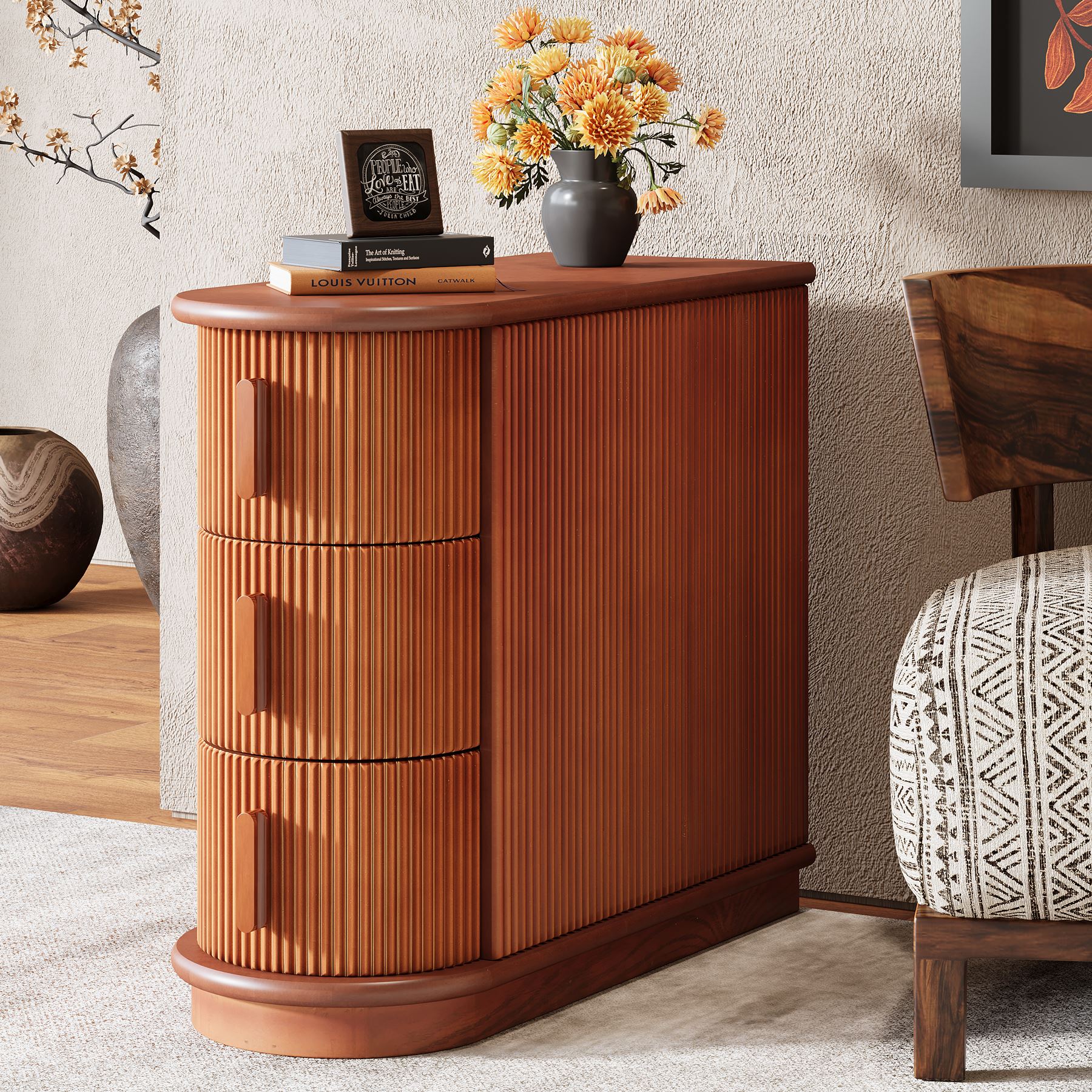 Modern Wooden End Table with 3 Drawers - Narrow Nightstand for Small Spaces | Perfect for Bedroom, Living Room & Office Use