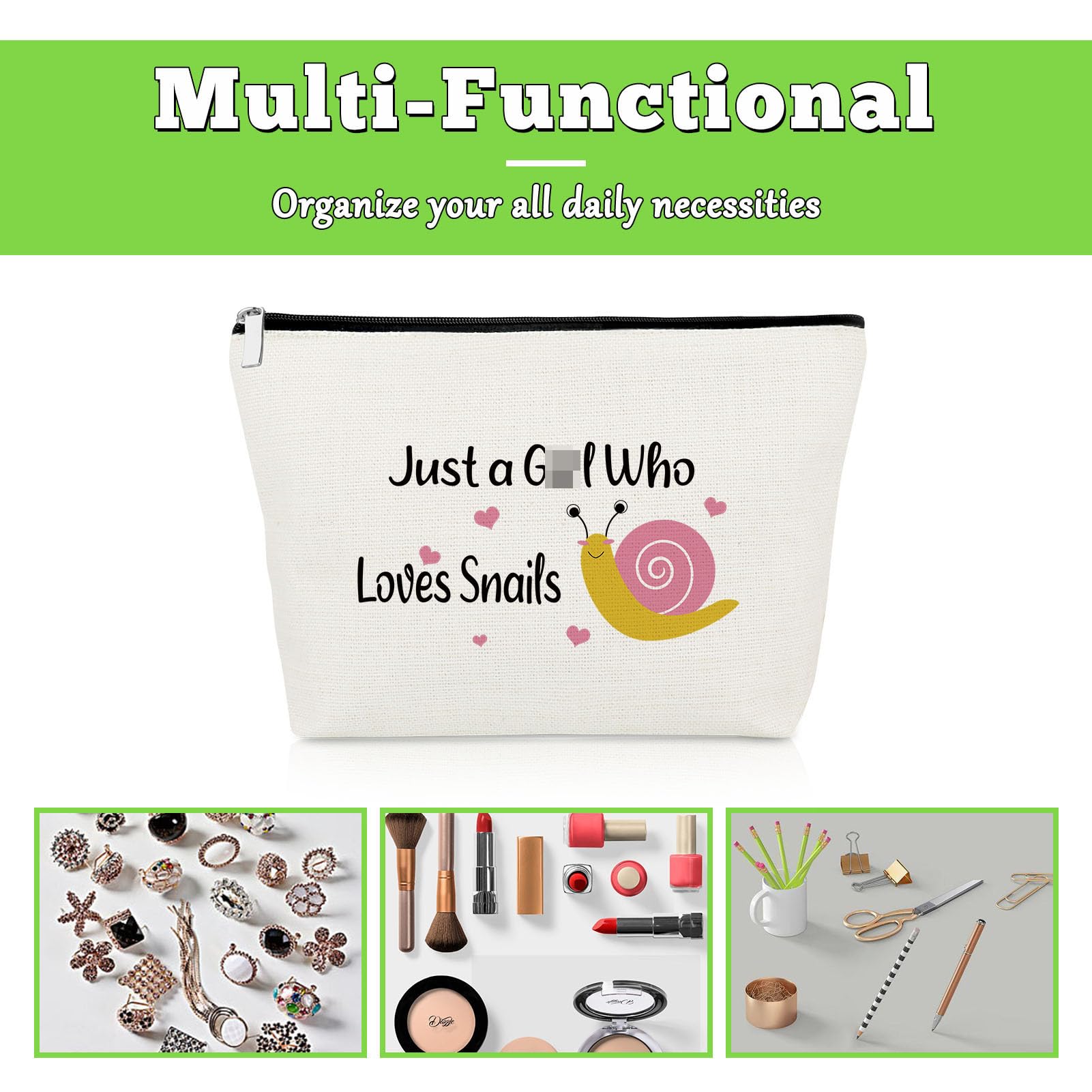 Snail Themed Makeup Bag - Cute Cosmetic Pouch for Snail Lovers | Perfect Gift for Daughter, Sister, Friend | Birthday, Christmas, Graduation Present | Great for Travel, School & Daily Makeup Storage