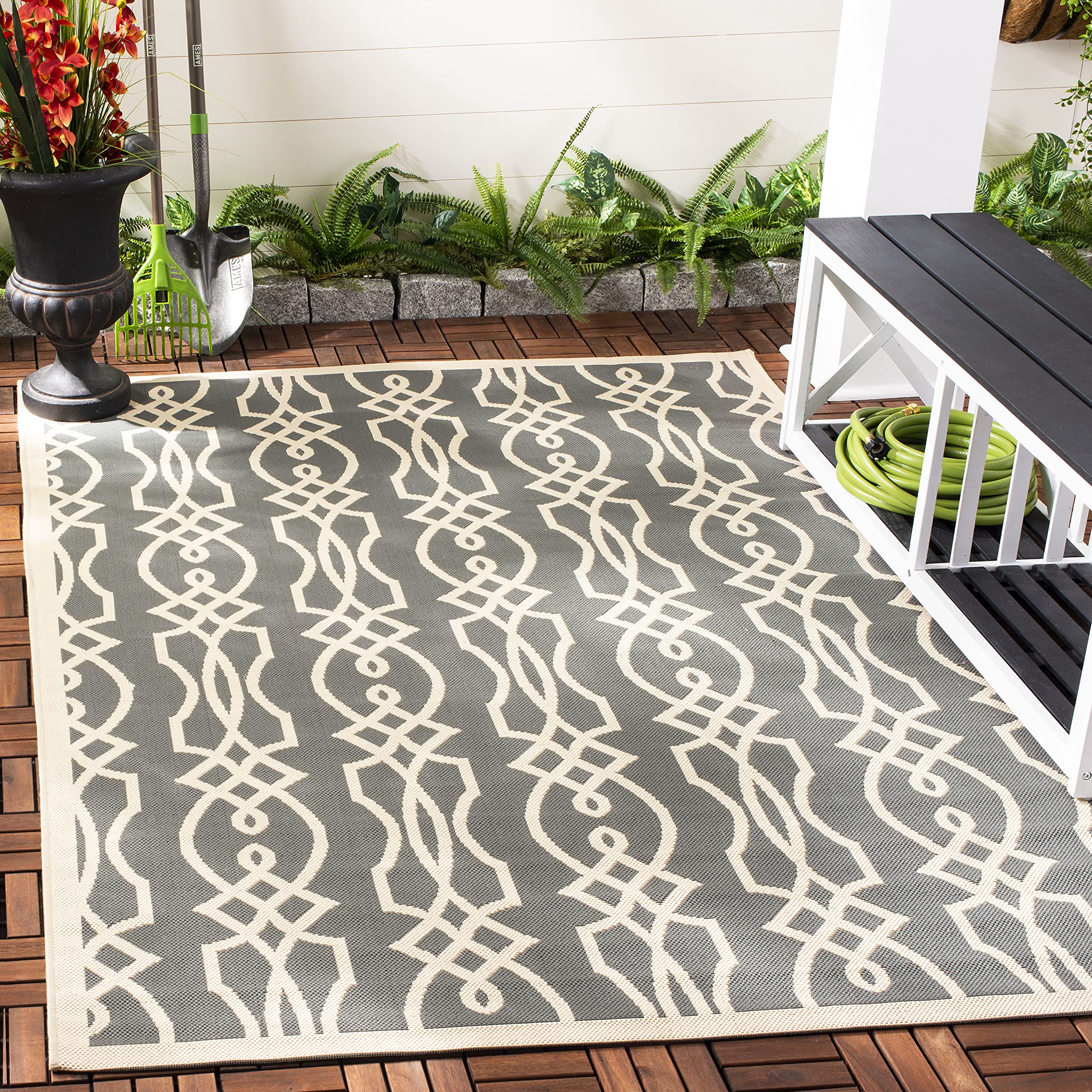 Martha Stewart x Safavieh 8x11.2 ft Cement Indoor Outdoor Waterproof Rug - Easy Clean, Stain Resistant for Patio, Backyard, Mudroom, Porch, Deck & High Traffic Areas