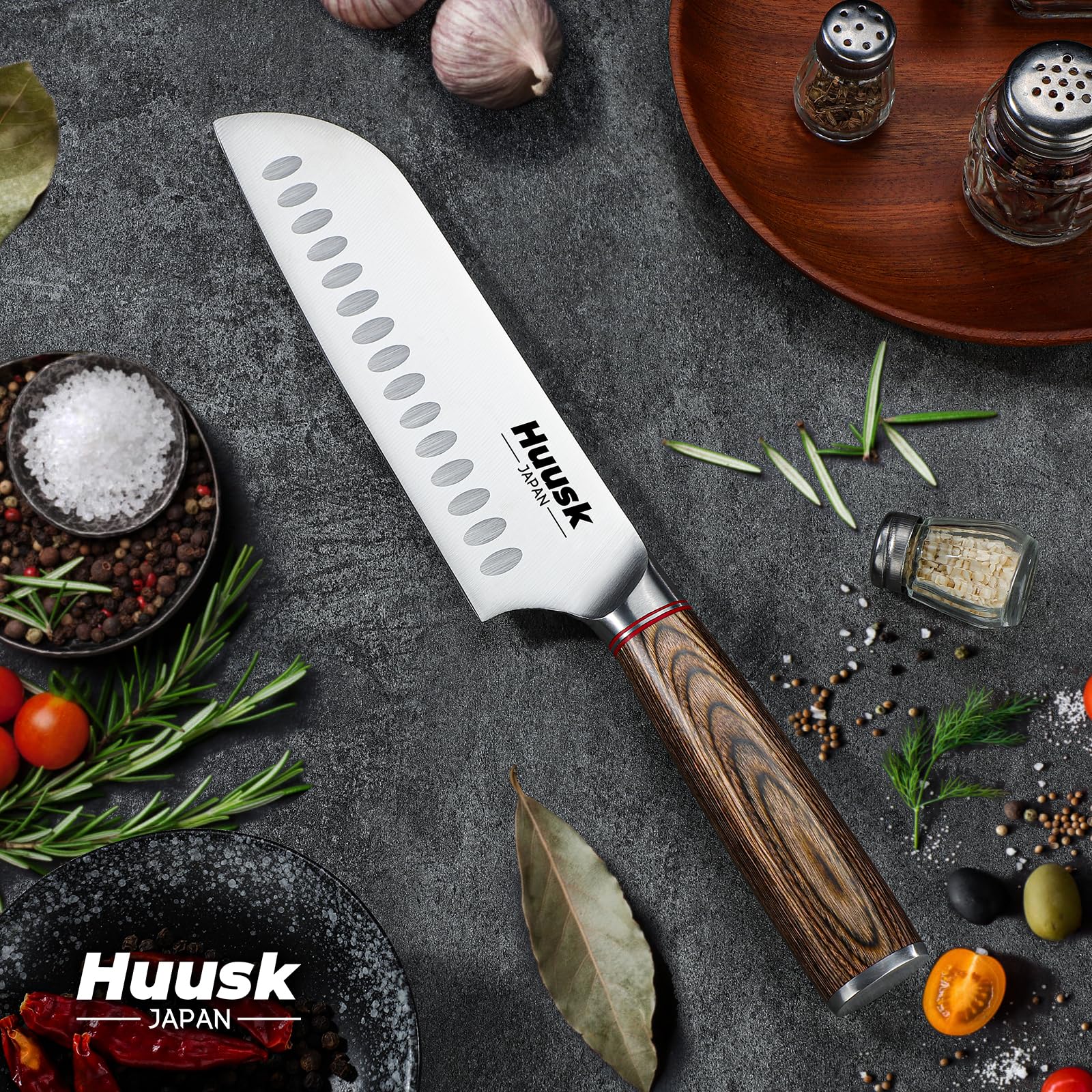 Huusk Japanese 7 Inch Santoku Knife - Ultra Sharp High Carbon Steel Blade, Professional Ergonomic Handle - Perfect for Home Kitchen, Slicing & Dicing - Ideal Gift for Men & Women (Father's Day, Christmas)