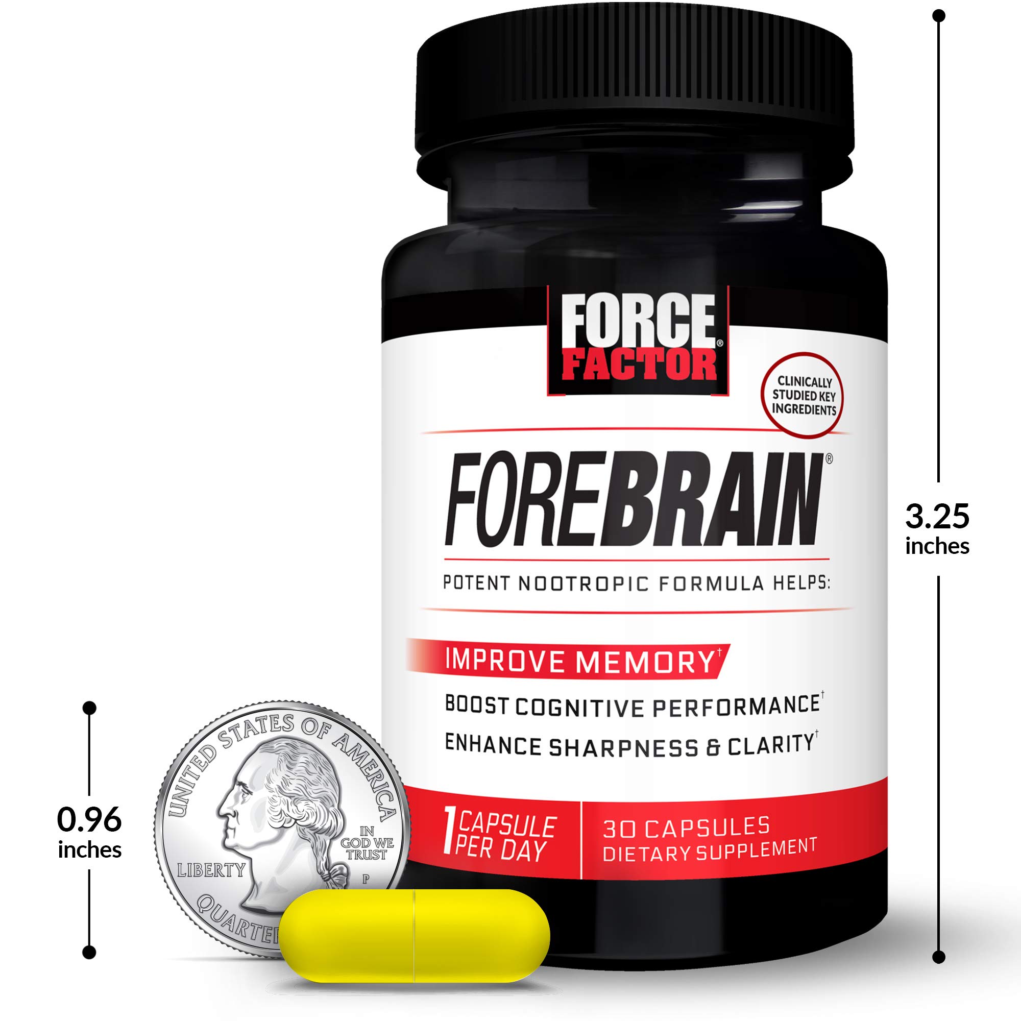 FORCE FACTOR Forebrain Nootropic Brain Supplement with Caffeine, Bacopa & Huperzine A - 90 Capsules (3-Pack) | Enhance Focus, Memory & Mental Clarity | Ideal for Students, Professionals & Gamers