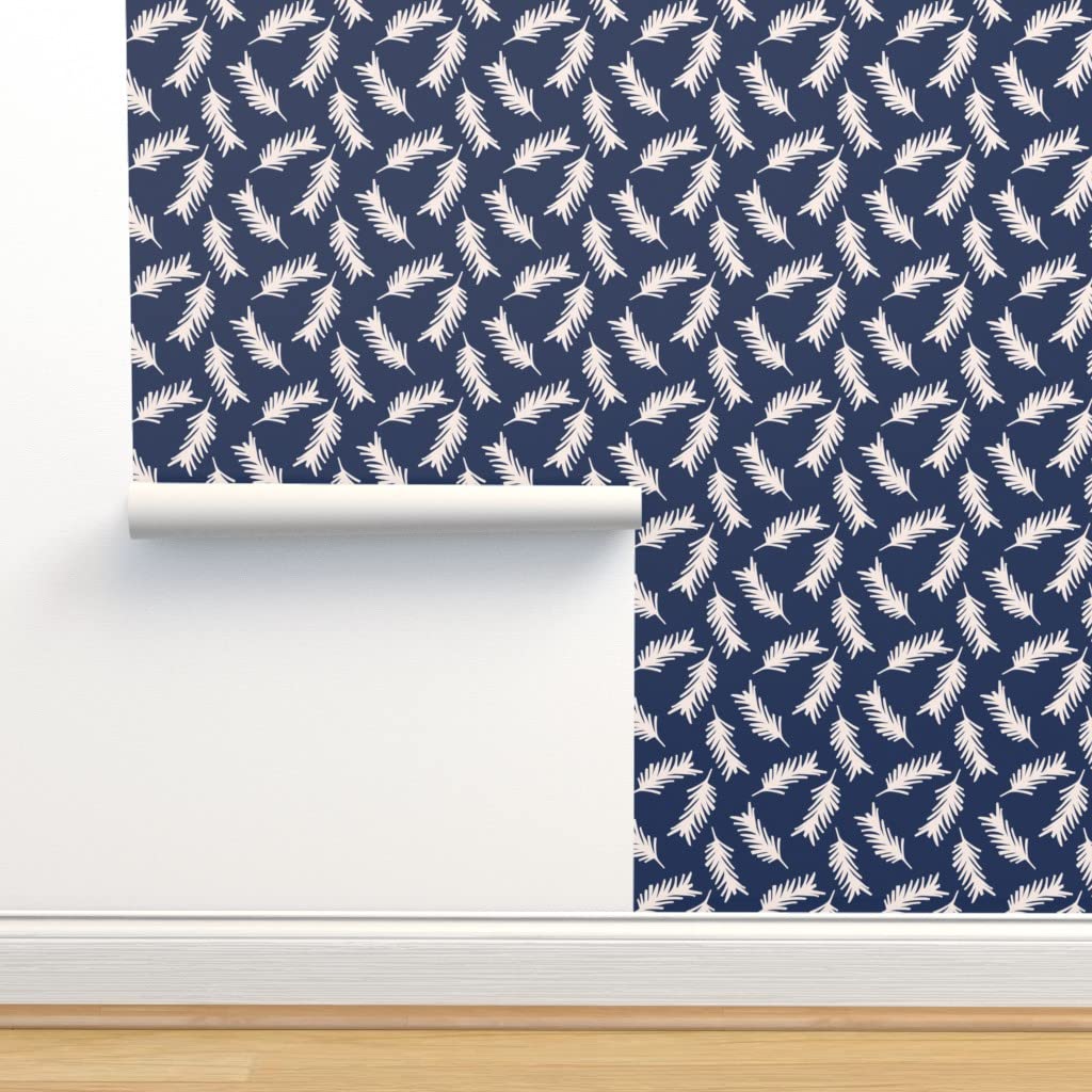 12ft x 2ft Removable Wallpaper - Abstract Blue Botanical Branch Cream Nature Pine Design | Pre-Pasted Peel & Stick Wallpaper for Bedroom, Living Room, Nursery Decor by Spoonflower