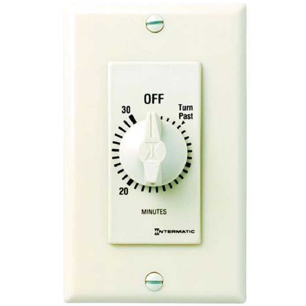 20 Amp 30 Minute In-Wall Spring Wound Timer Switch - Light Almond Color - Perfect for Bathroom Fans, Landscape Lighting & Home Automation