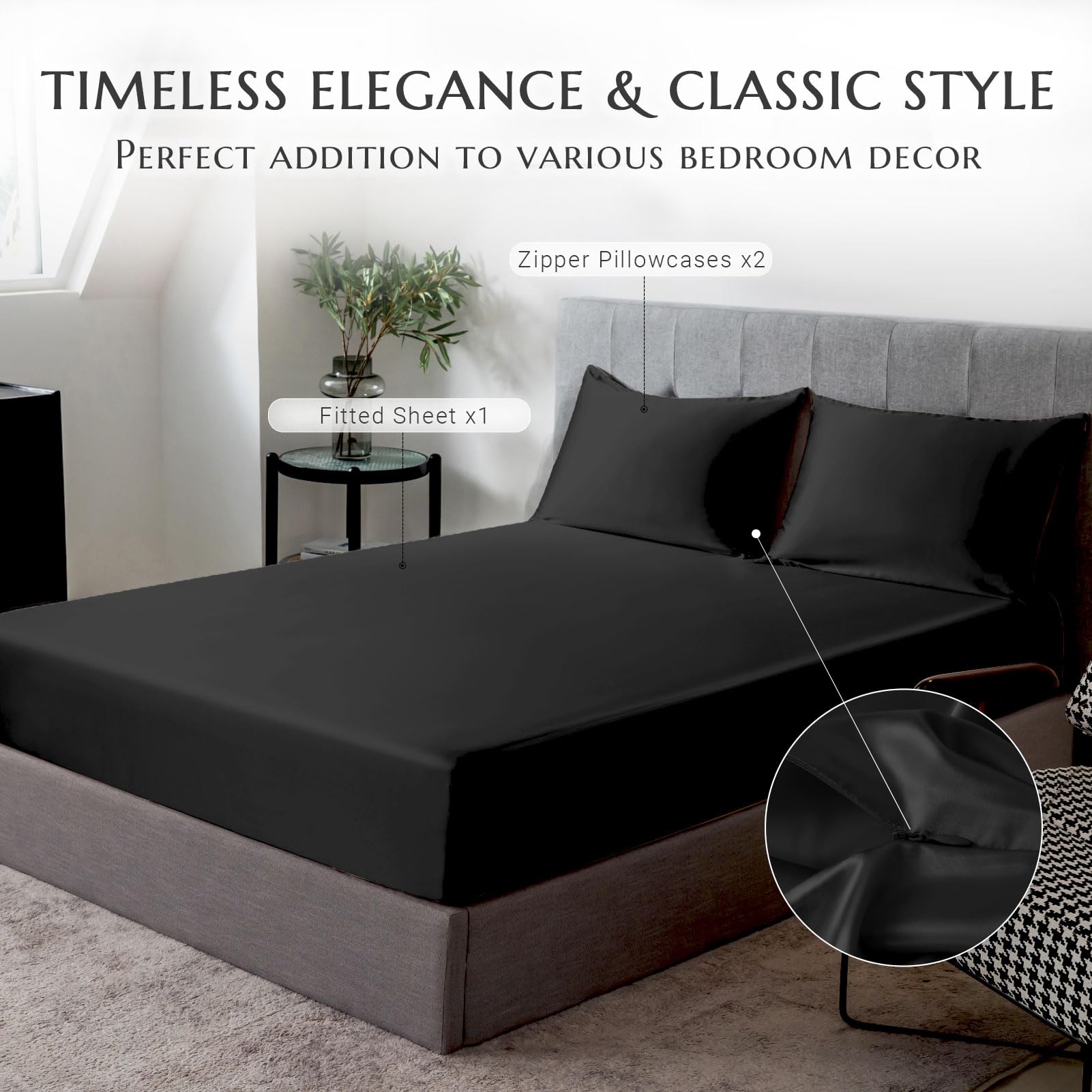 100% Mulberry Silk Fitted Sheet Set - 3 Piece Luxury Bedding with 16