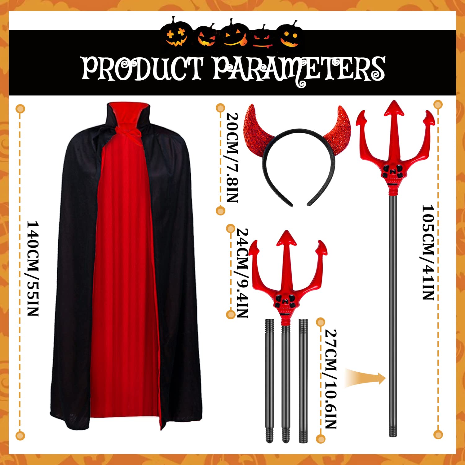 Halloween Devil Costume Set - Vampire Cape & Reversible Cloak with Horns Headband - Red Shiny Accessories for Halloween Parties, Cosplay & Trick or Treat