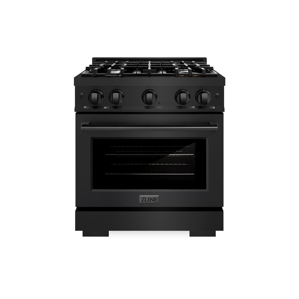 ZLINE 30 Inch 4.2 Cu Ft Dual Fuel Range with 4 Burner Gas Cooktop & Electric Convection Oven - Black Stainless Steel (HDRB 30) | Perfect for Modern Kitchens, Home Chefs & Professional Cooking