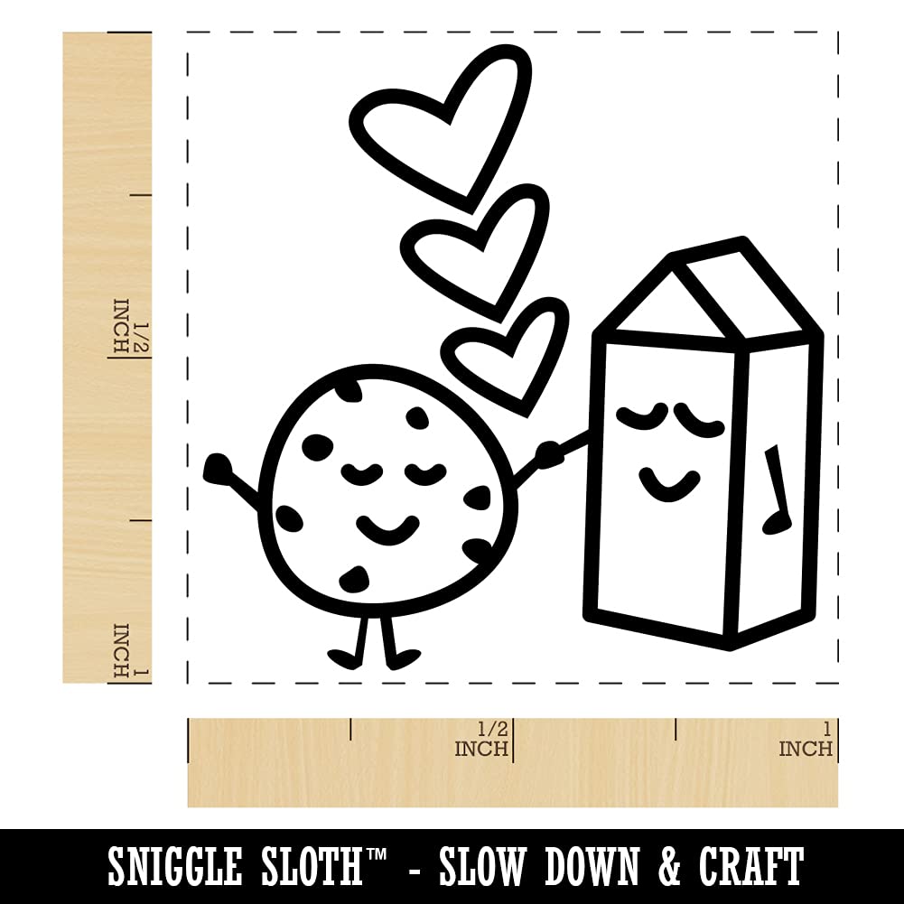 Best Friends Hearts Love BFF Self-Inking Rubber Stamp - 1 Inch Small Cookie & Milk Design - Black Ink for Scrapbooking, Card Making, DIY Crafts