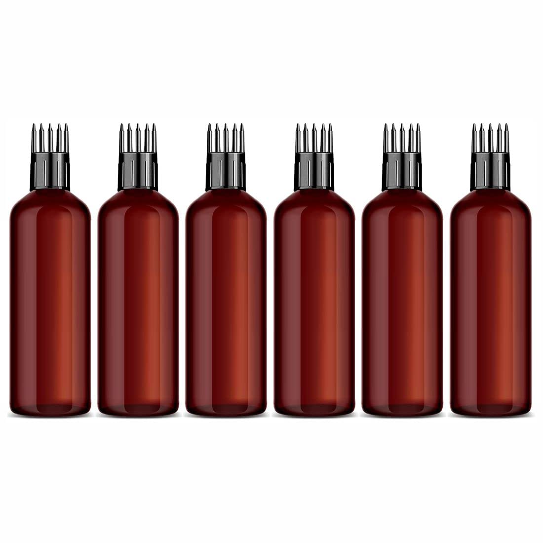 MYOC 6-Pack 100ml Amber Hair Root Comb Applicator Bottles with Comb Cap - Refillable, Leakproof for Hair Oil, Shampoo & Dye Application | Perfect for Scalp Treatments, Salon Use & At-Home Hair Care