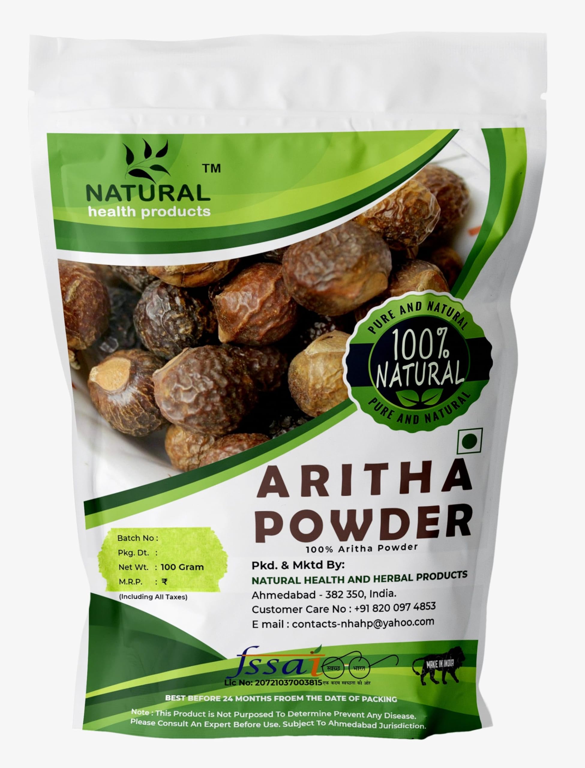 Organic Aritha Powder for Hair Growth - 100% Natural Reetha Hair Cleanser for Deep Cleansing, Soft & Strong Hair (100g) | Promotes Thicker Hair Growth, Ideal for Natural Hair Care & Ayurvedic Shampoo Routine