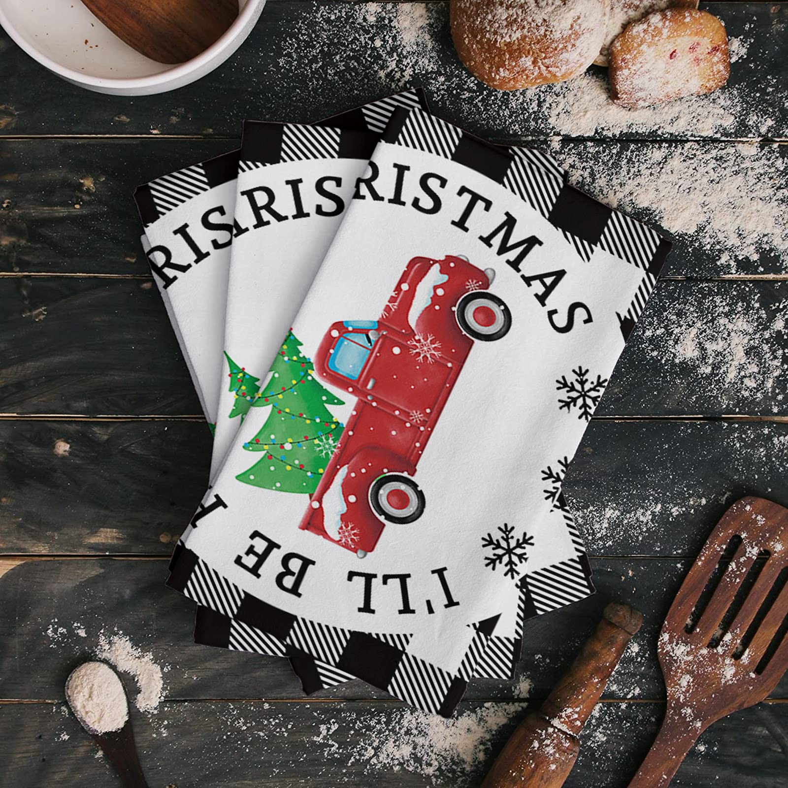 Super Absorbent Soft Microfiber Dish Towels 2 Pack - Christmas Red Car Tree Buffalo Plaid Kitchen Hand Towels for Washing Dishes, Drying Hands & Holiday Decor | Perfect for Kitchen, Bathroom, Bar & Christmas Decorations