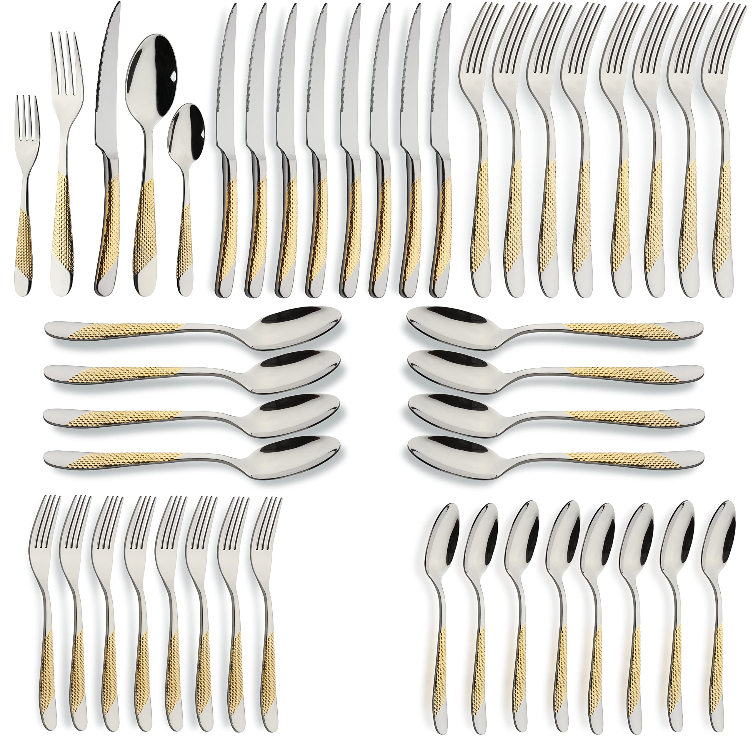 40-Piece Gold Silverware Set - Stainless Steel Flatware Service for 8 - Elegant Cutlery Set with Knives, Spoons & Forks - Perfect for Home Kitchen, Restaurant & Wedding Dining