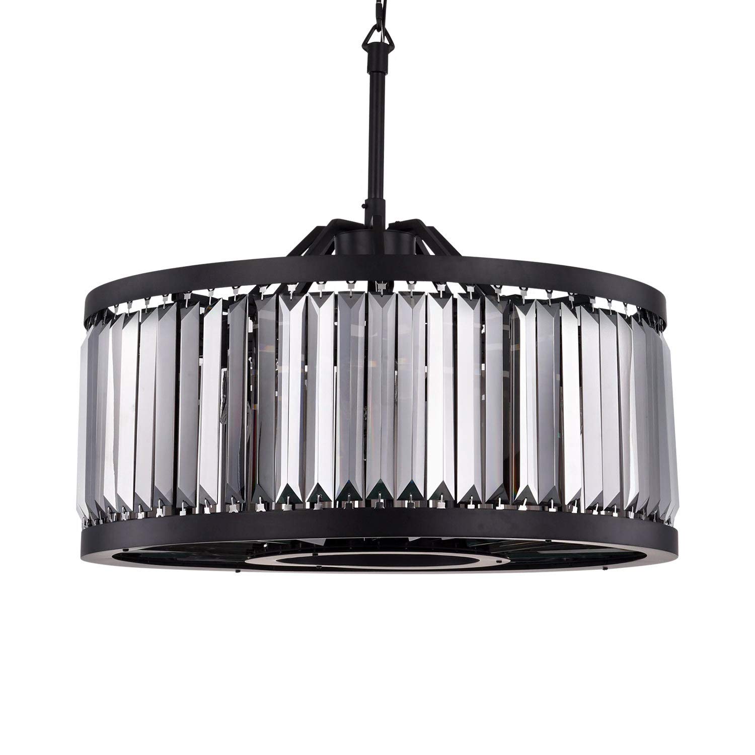 Prysm Transitional 8-Light 28-Inch Smoke Crystal & Grey Iron Chandelier - Elegant Hanging Ceiling Light Fixture for Dining Room, Living Room, or Bedroom Lighting