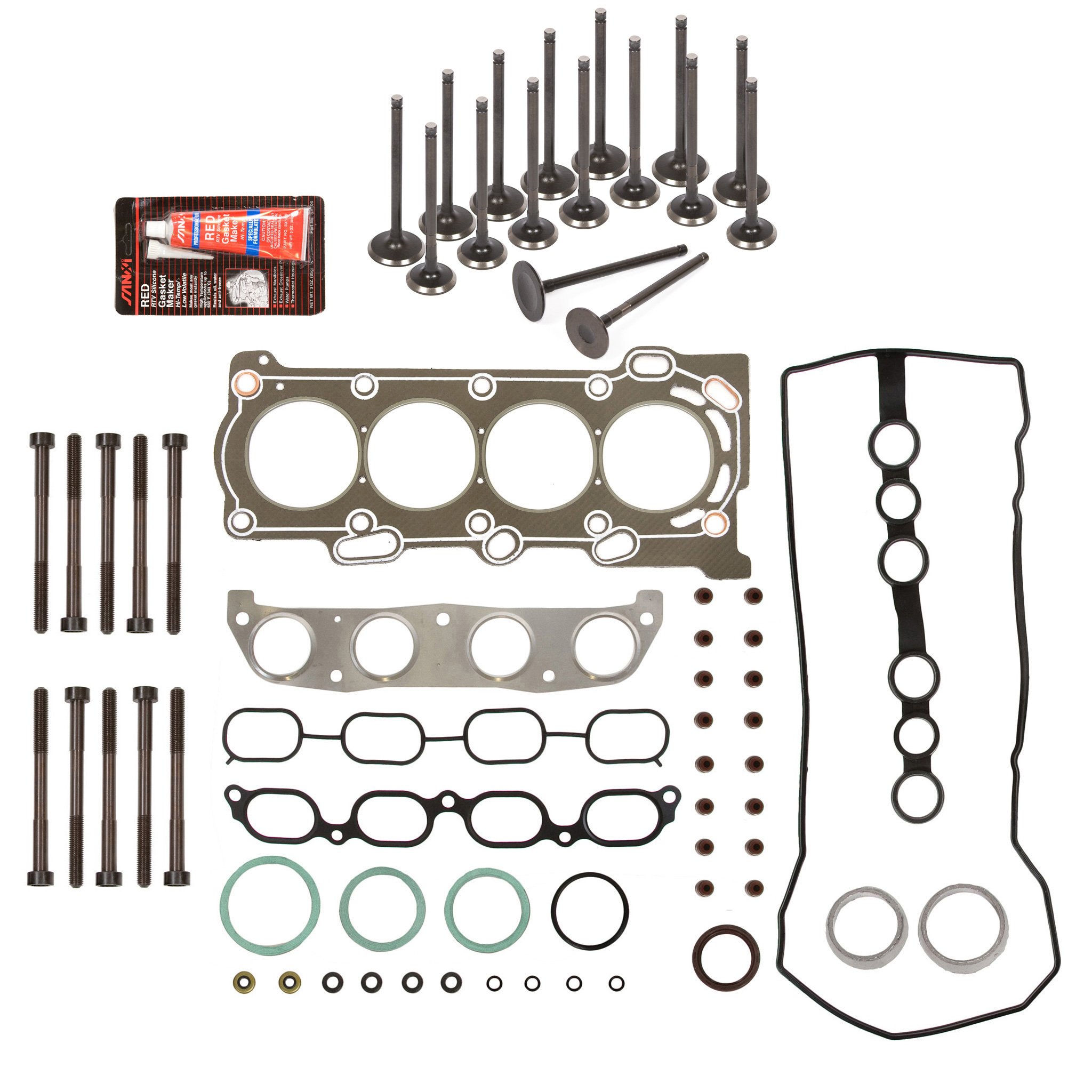 Evergreen HSHBIEV2024G-2 Complete Engine Gasket Set with Head Bolts & Valves - Compatible with 00-08 Toyota Corolla, Celica GT, Matrix XR, Chevrolet Prizm 1.8L 1ZZFE - Perfect for Engine Rebuilds & Performance Upgrades