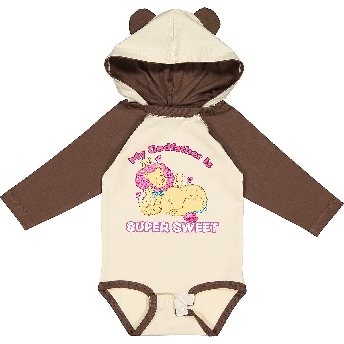 My Godfather is Super Sweet Cotton Candy Lions Baby Long Sleeve Bodysuit - Soft Cotton Creeper for Boys & Girls - Perfect for Family Photos, Birthday Outfits & Holiday Gifts