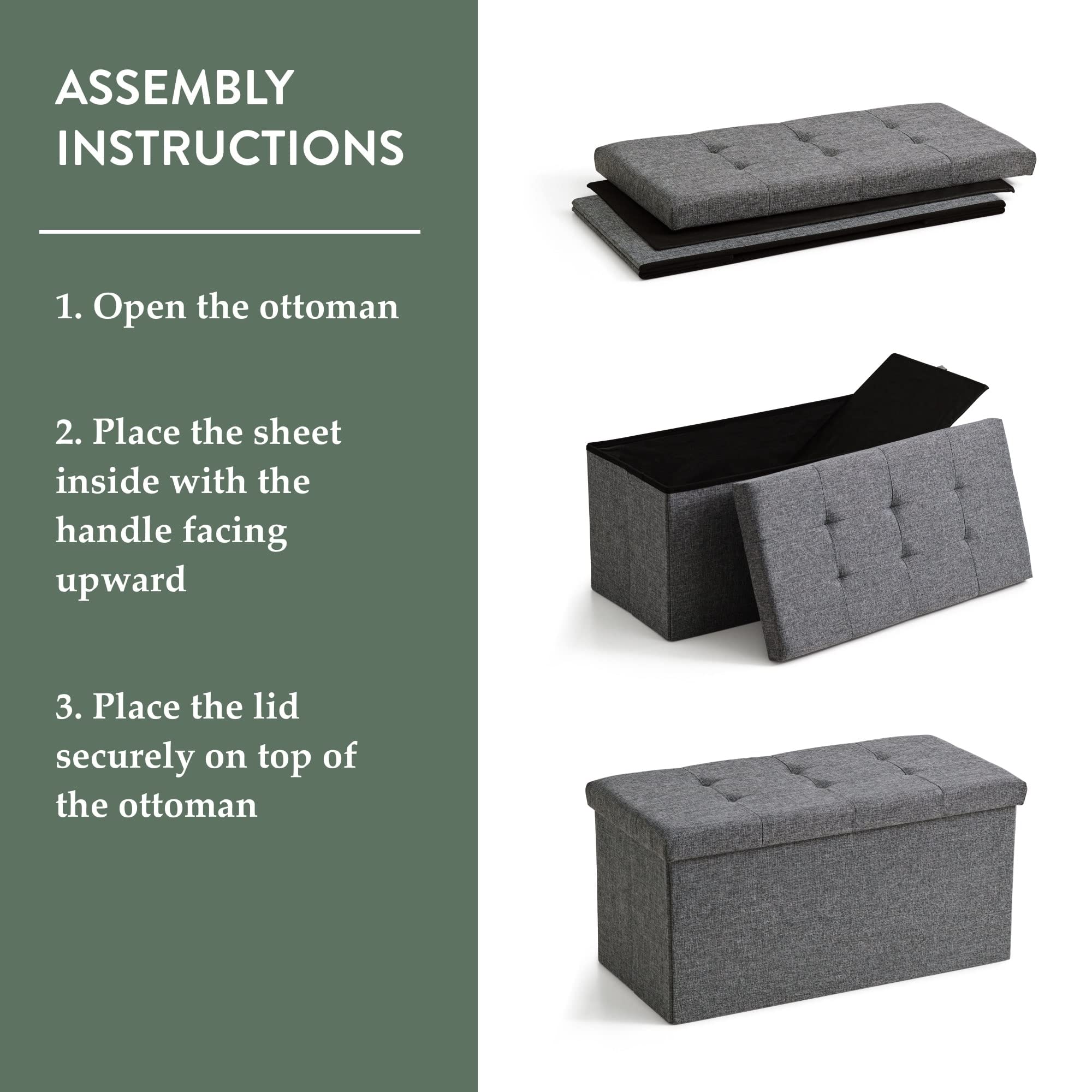 Edenbrook 30 Inch Rectangle Storage Ottoman with Buttonless Tufted Design - Sturdy Foot Rest Bench Holds 330 lbs - Gray Home Decor for Living Room, Bedroom & Nursery Storage Solutions