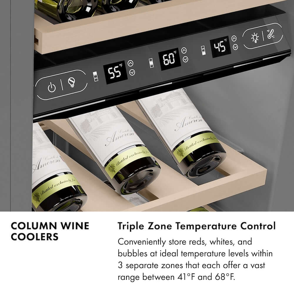 ZLINE 24 Inch 12.4 Cubic Feet Triple Zone 100 Bottle Panel Ready Column Wine Cooler (RBCWV 24) - Perfect for Home Bars, Restaurants, and Wine Cellars