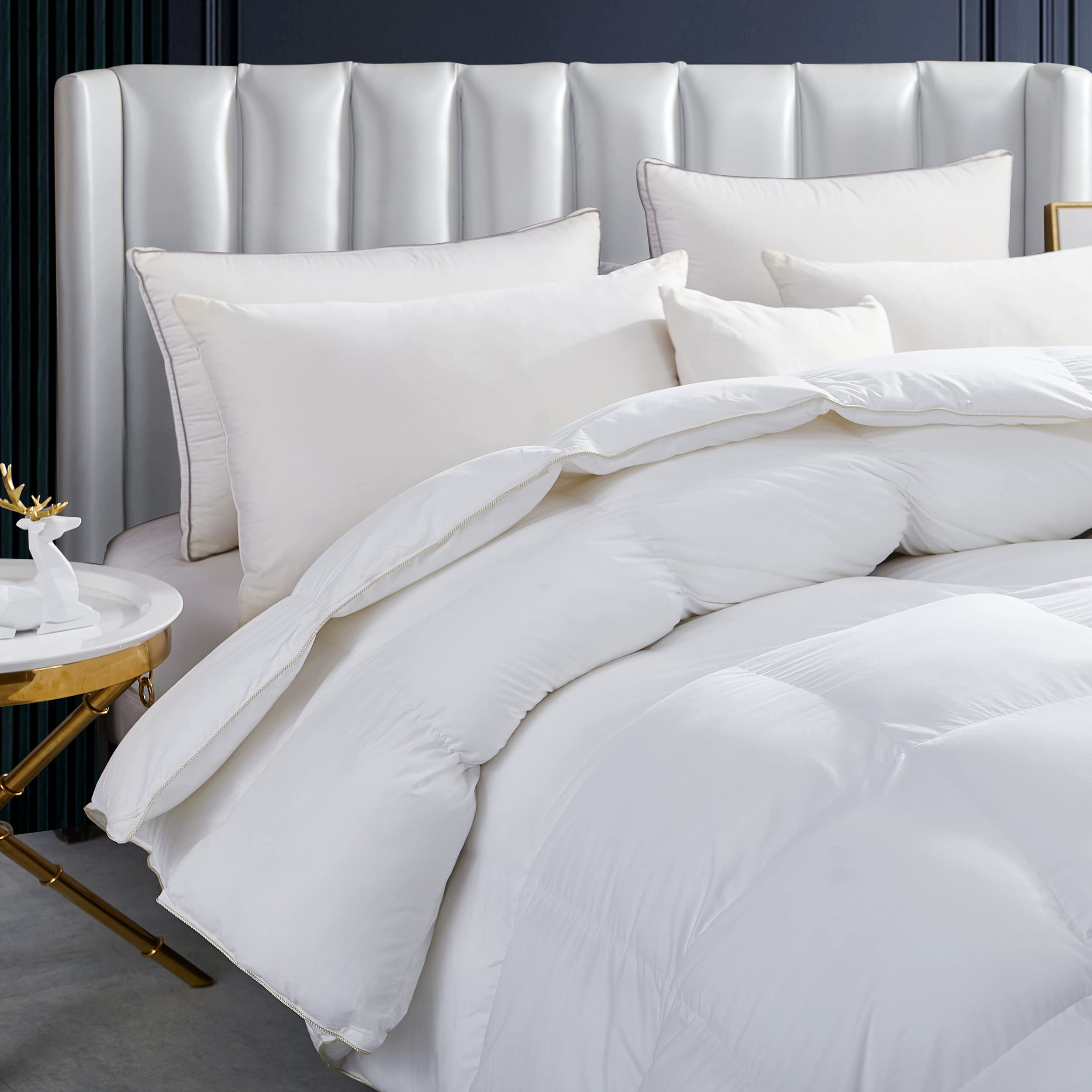 Premium King Size Goose Feather Down Comforter - 100% Egyptian Cotton Cover - 75oz Heavyweight Winter Warmth - White Solid Luxury Bedding for Cold Weather - Perfect for Master Bedrooms & Cozy Winter Nights