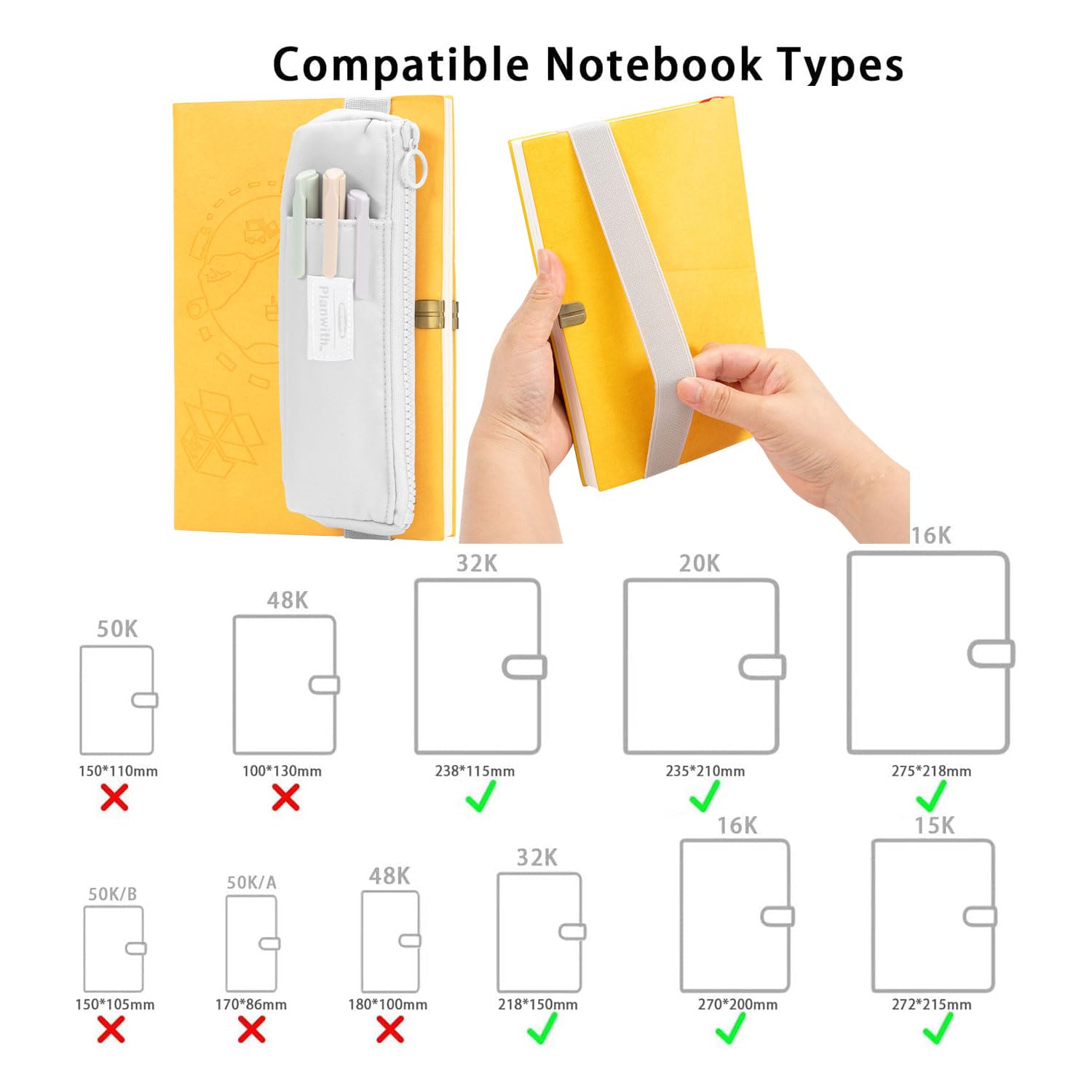 Slim Pen & Pencil Organizer with Adjustable Elastic Band - Zippered Pouch for Makeup, Journals, School & Office Supplies - Perfect for Students, Artists & Professionals